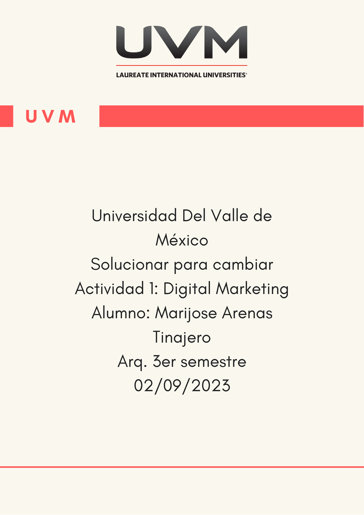 Actividad 1: Solucionar - U V M Universidad Del Valle De México ...