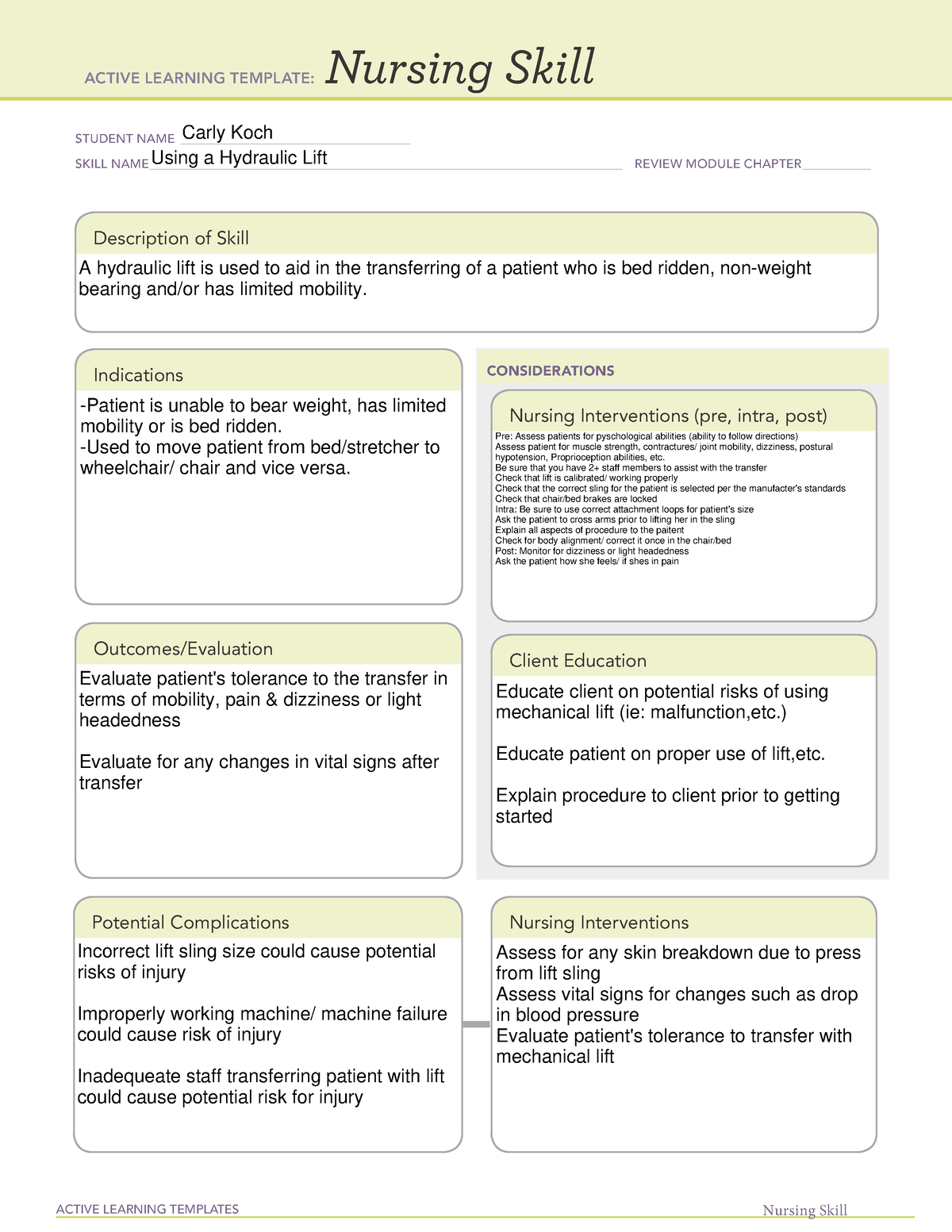 ATI ALT- Hydraulic Lift - ACTIVE LEARNING TEMPLATES Nursing Skill ...