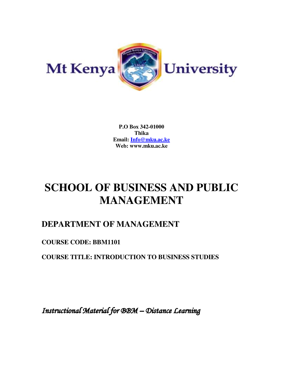 BBM1101+ Introduction+TO++ Business+ Studies(1) - Information ...