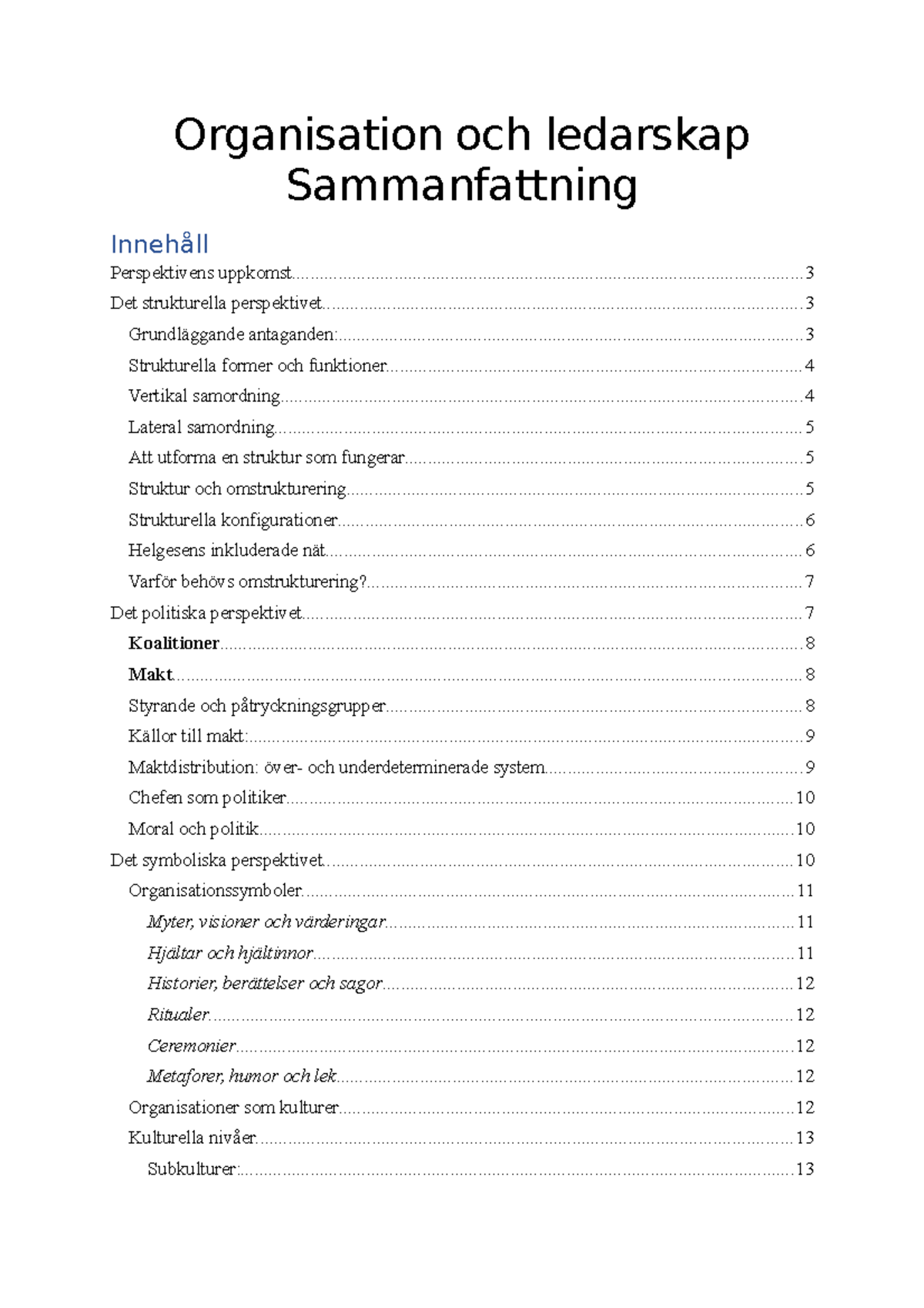 Sammanfattning För Org Och Ledarskap - Organisation Och Ledarskap ...