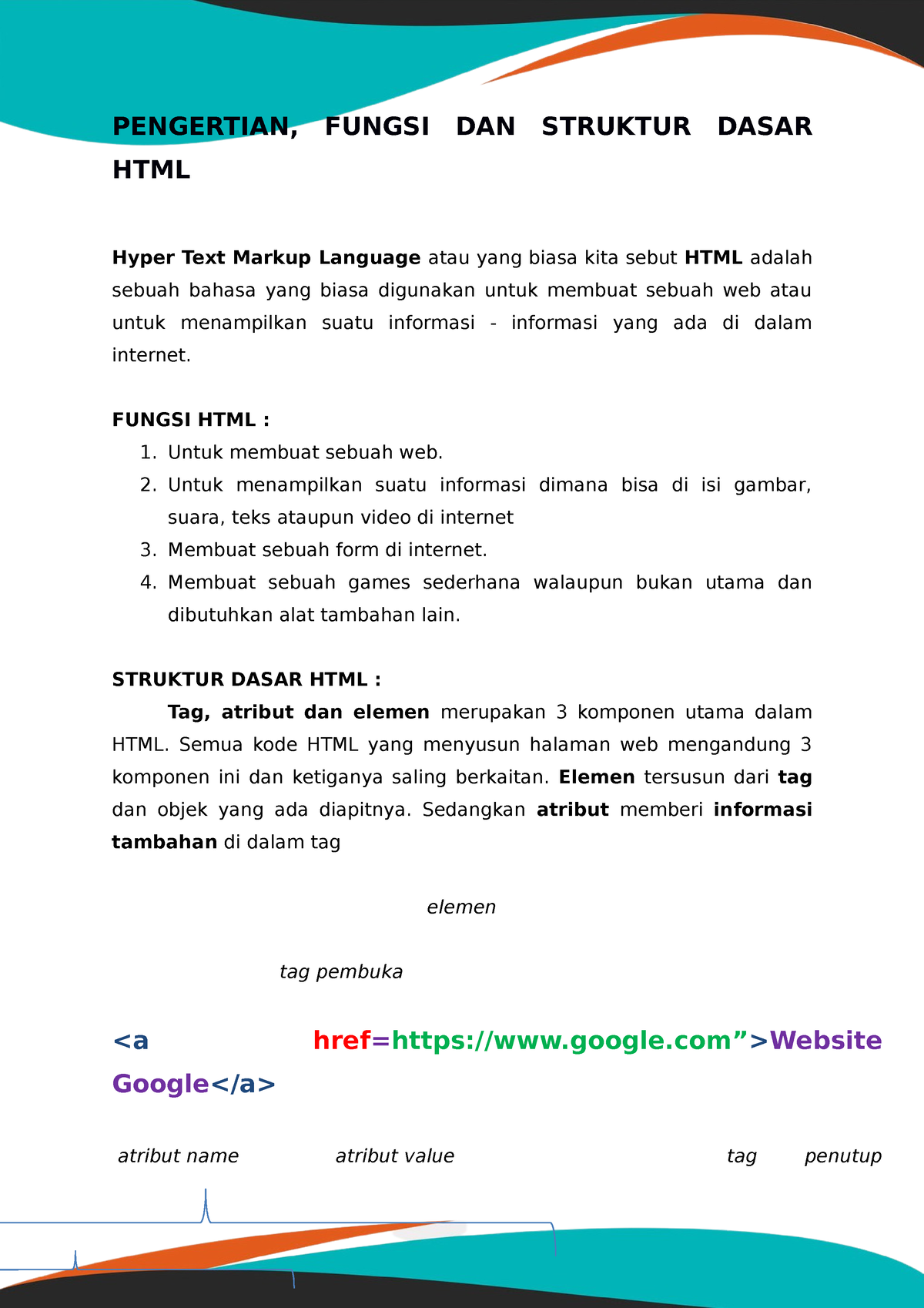 01 Struktur HTML - Studocu - PENGERTIAN, FUNGSI DAN STRUKTUR DASAR HTML ...