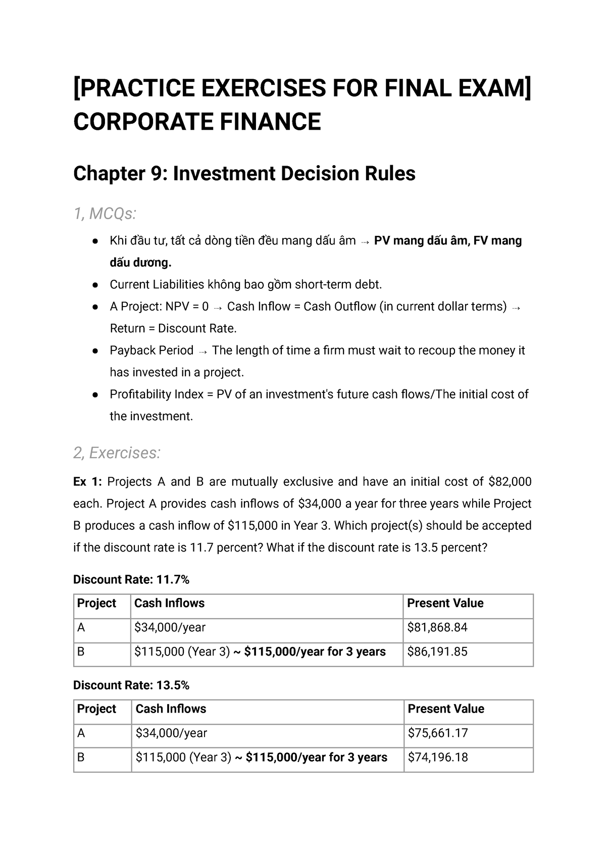 [ Practice Exercises FOR Final EXAM] Corporate Finance - [PRACTICE ...