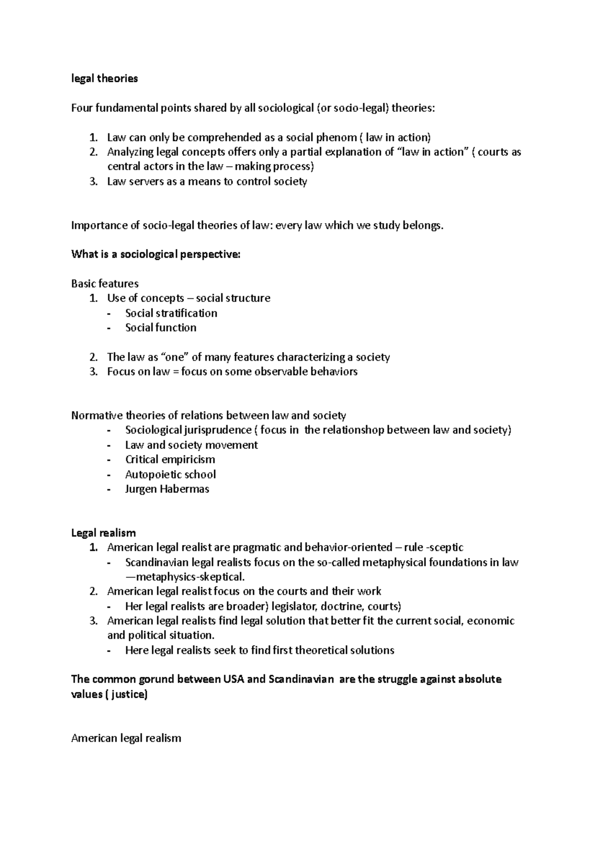 Social theory - socio-legal theories - legal theories Four fundamental ...