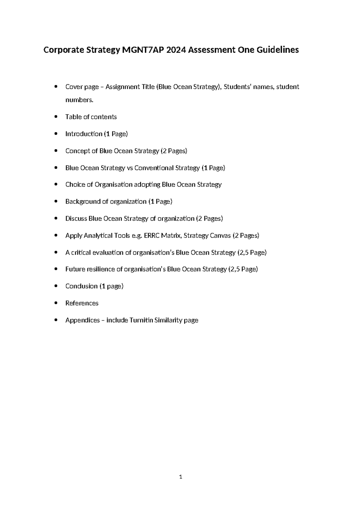 Mgnt7ap 2024 Assessment One Guidelines - Table Of Contents Introduction 