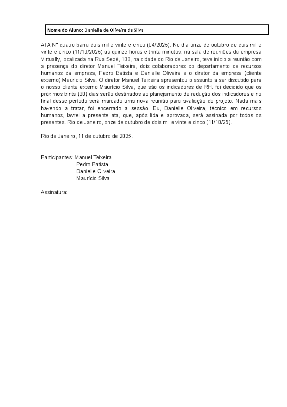 ATA preparação reunião - ATA N° quatro barra dois mil e vinte e cinco ...