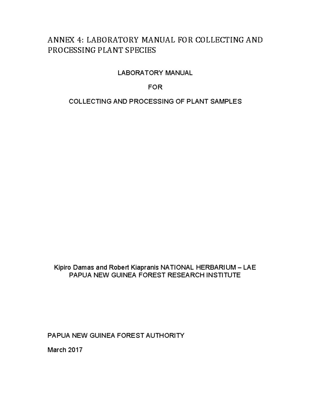 Laboratory Manual FOR Collecting AND Processing Plant Species - ANNEX 4 ...