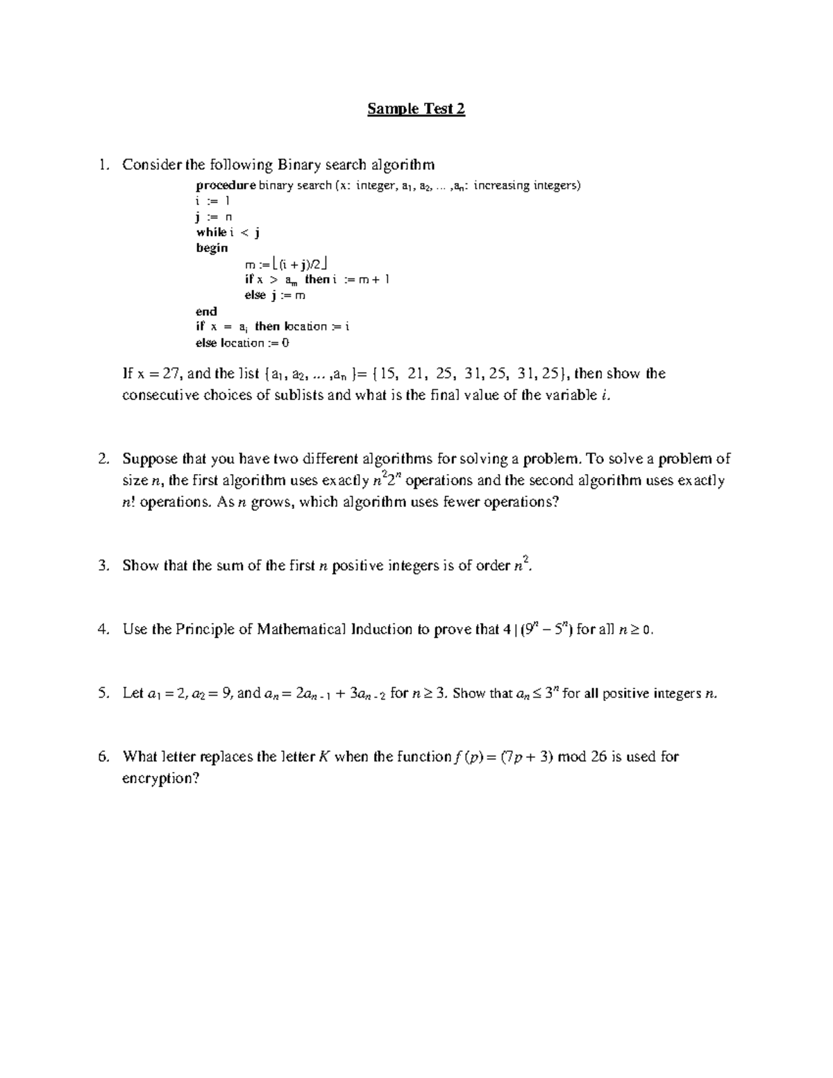 Sample/practice exam 2012, questions - Sample test 2 - Sample Test 2 1 ...