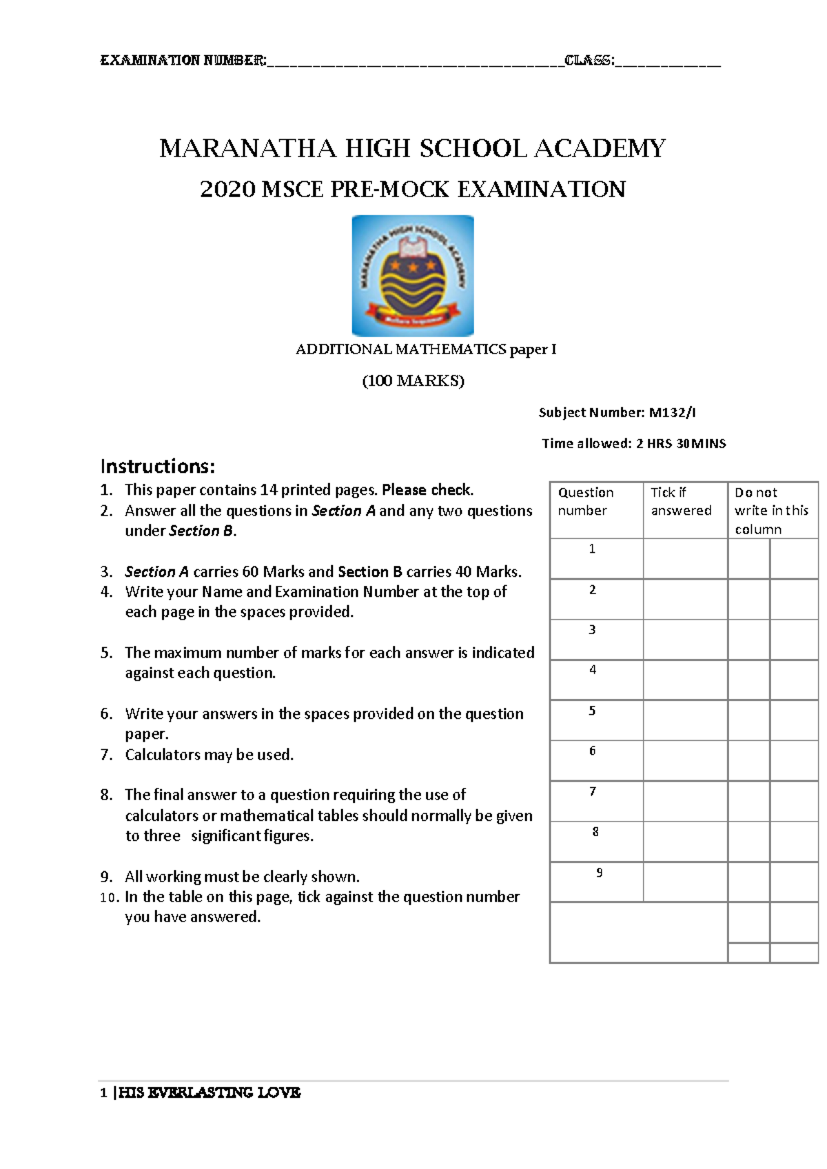 chemical reactions MARANATHA HIGH SCHOOL ACADEMY 2020 MSCE PREMOCK