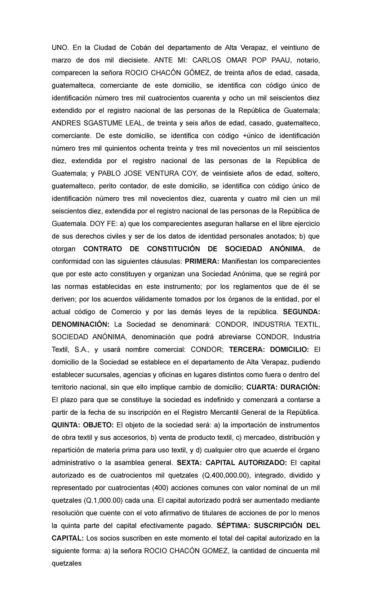 01 - ACTA Constitutiva 1-11 - UNO. En la Ciudad de Cobán del ...