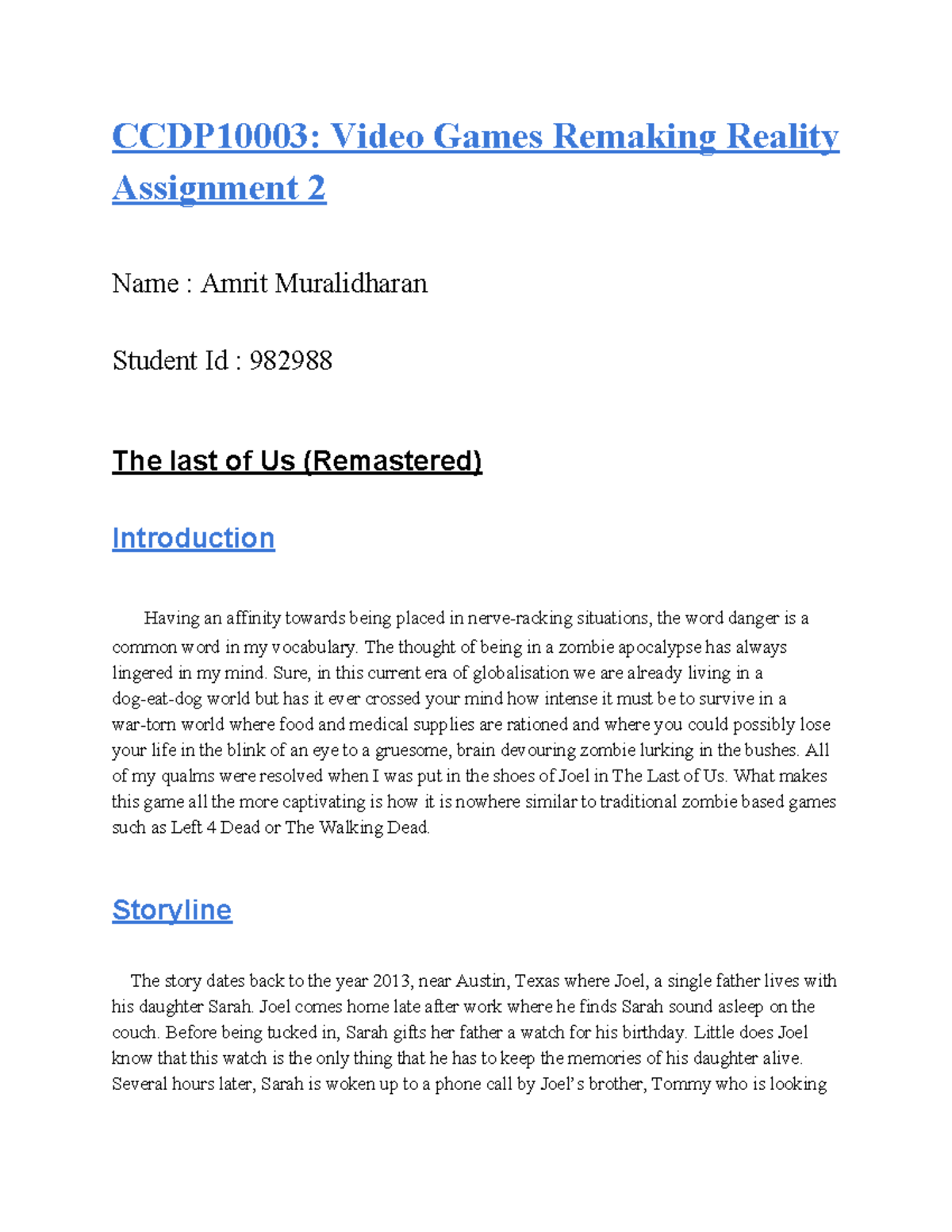 CCDP10003 Assignment 2 Final - CCDP10003: Video Games Remaking 