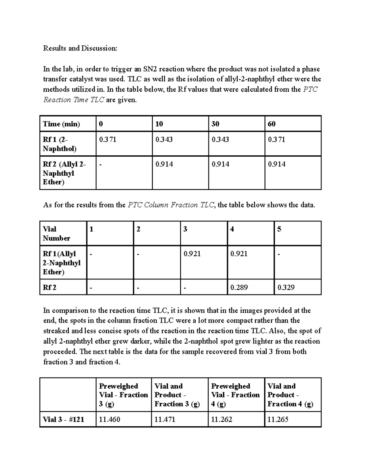 Phase transfer Lab - Organic Chemistry 1 Lab - Results and Discussion ...