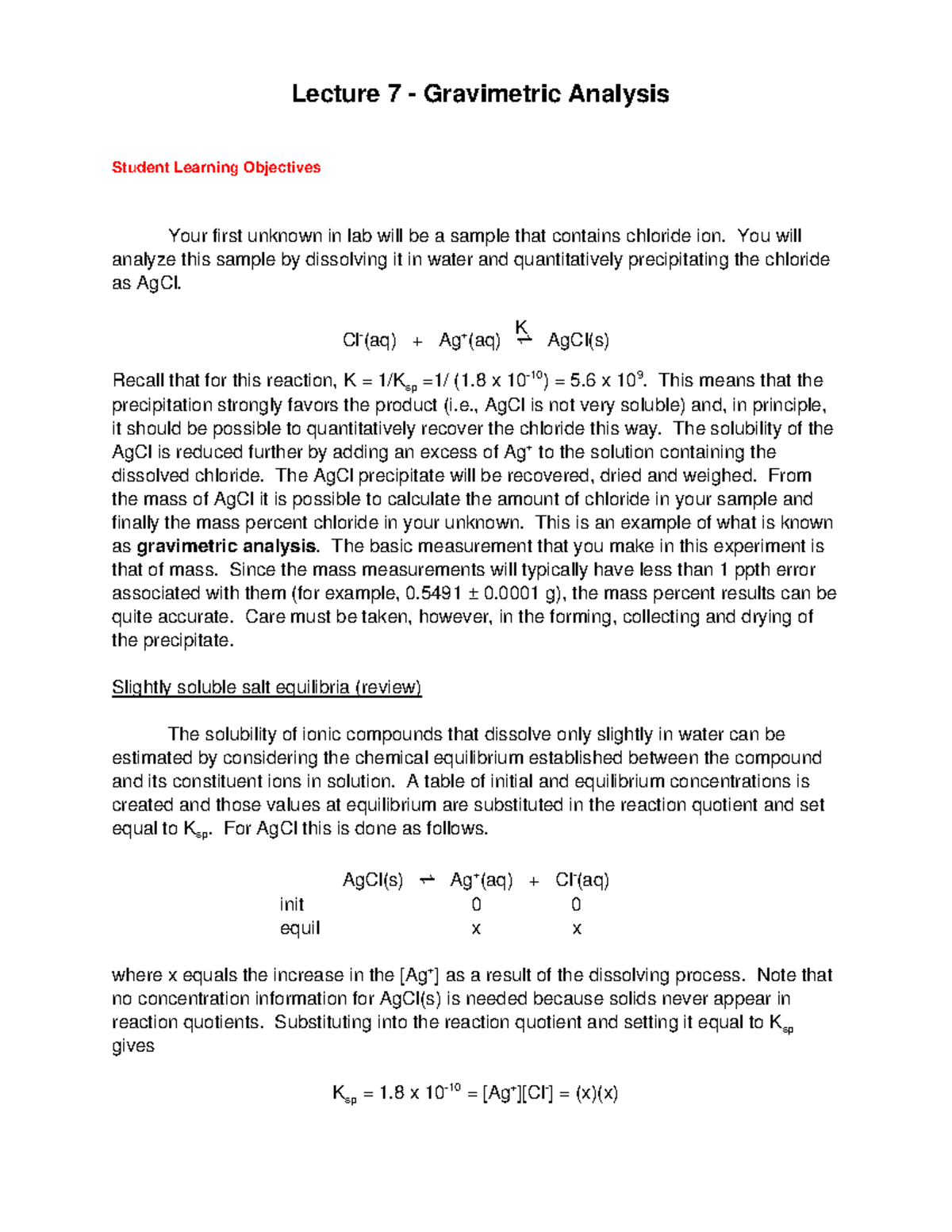 Gravimetric Analysis - Lecture notes 1,2 - Pharmaceutical Analysis ...