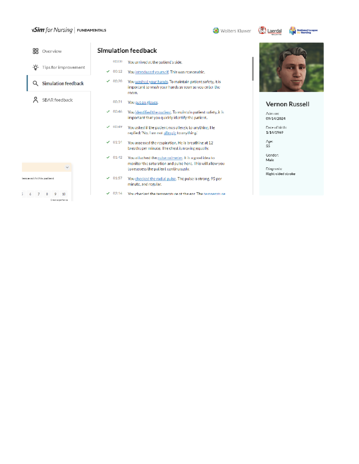 Vernon Feedback log - vSim for Nursing FUNDAMENTALS Wolters Kluwer ...