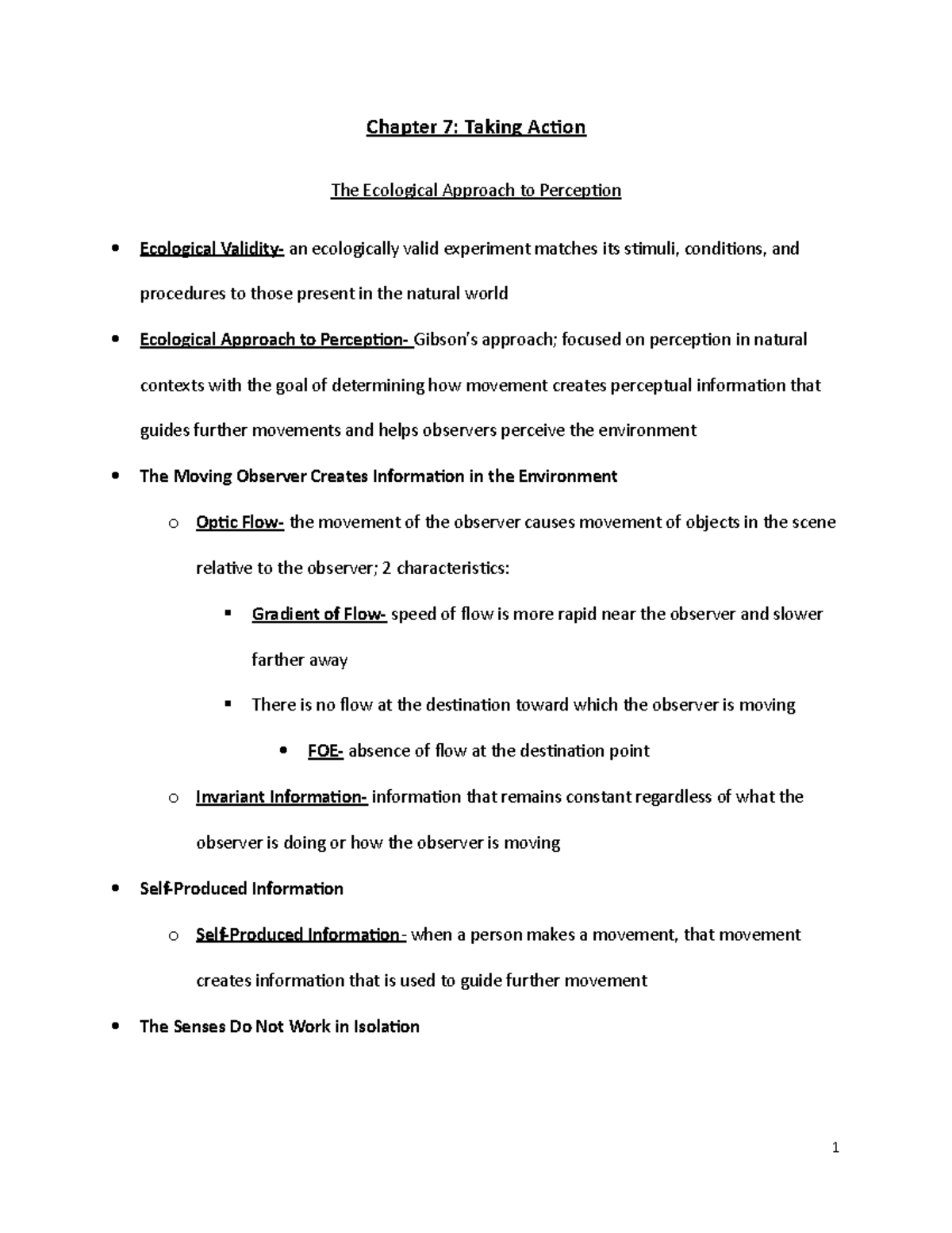 Ch. 7 Notes - Chapter 7: Taking Action The Ecological Approach to ...