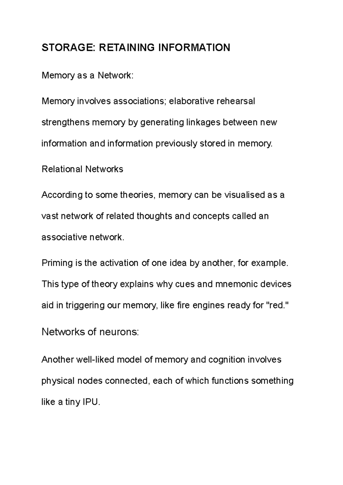 Storage Retaining Information STORAGE RETAINING INFORMATION Memory