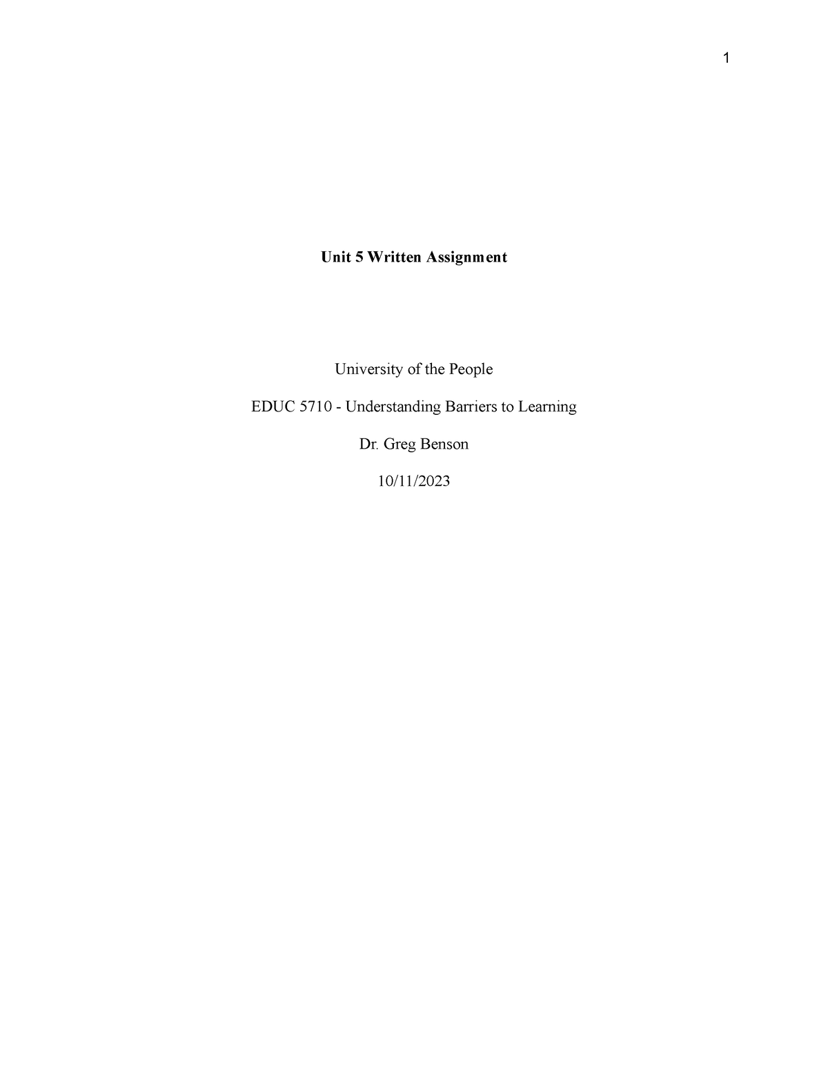 Unit 5 Written Assignment - Unit 5 Written Assignment University of the ...