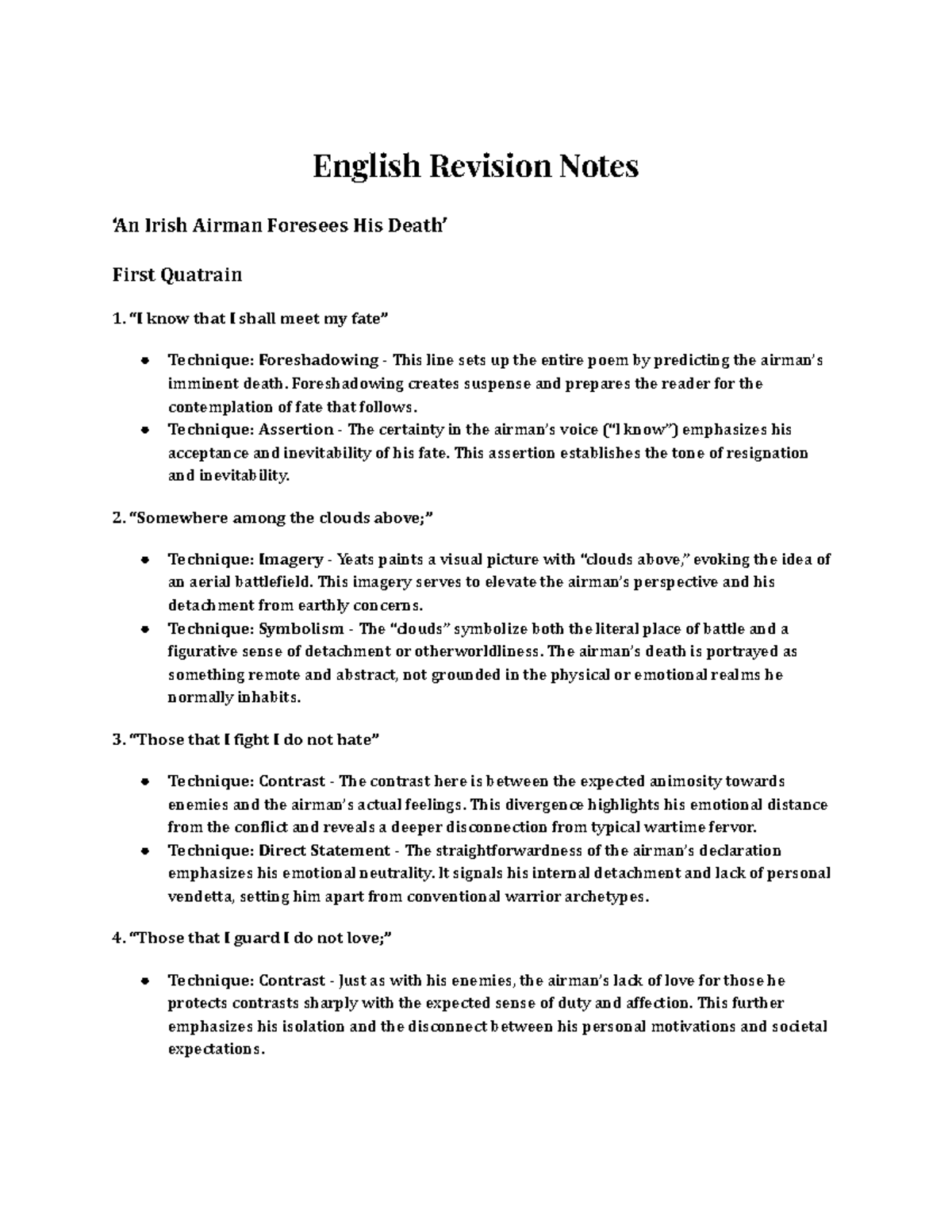 Revision - English Yeats Poems - English Revision Notes ‘An Irish ...