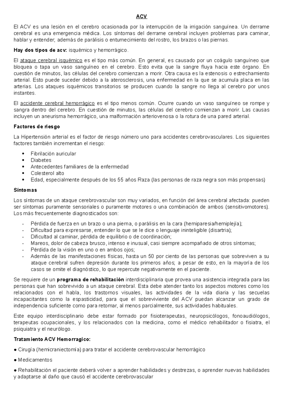 ACV - Sobre tipos de ACV - ACV El ACV es una lesión en el cerebro ...