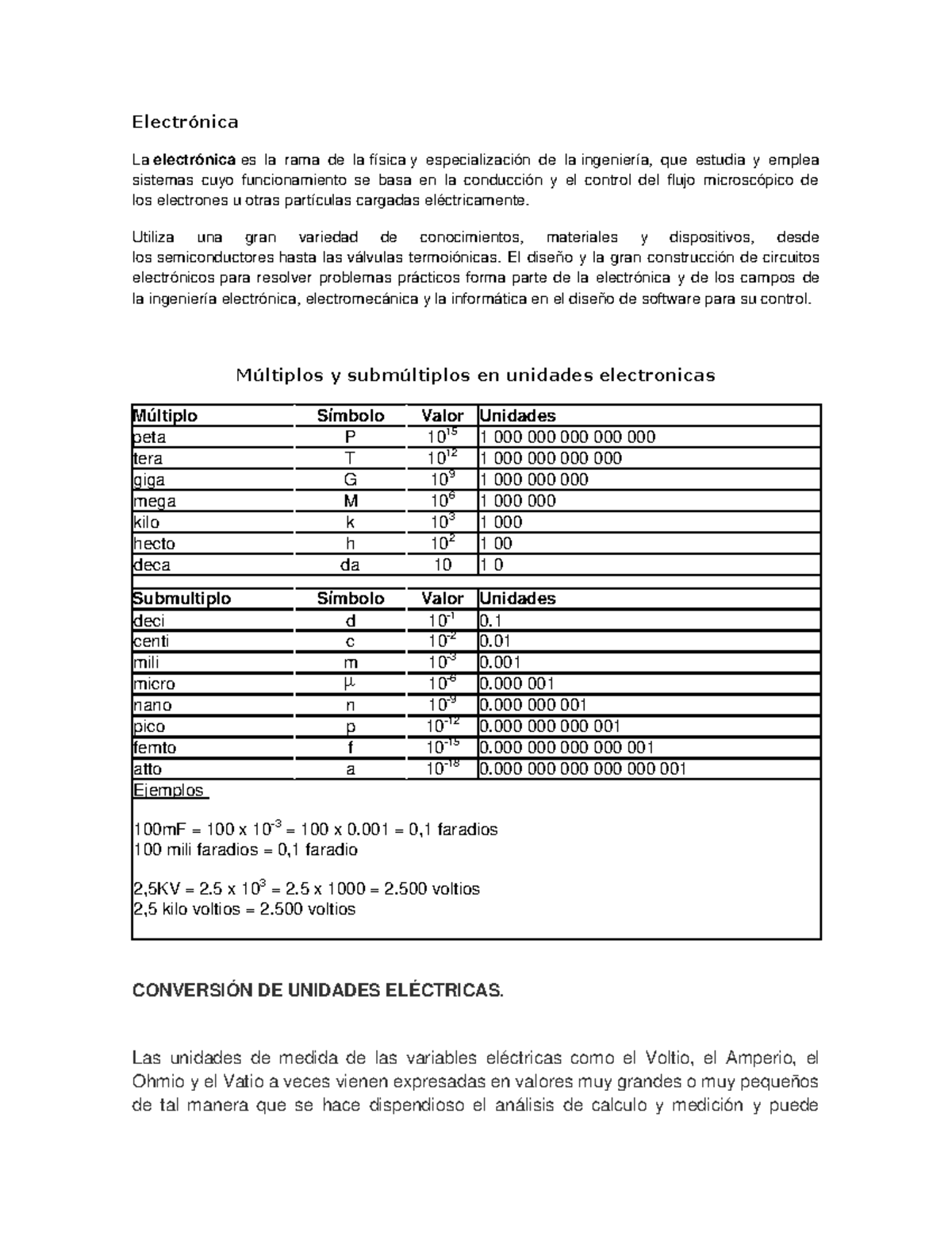 Submultiplos En Electrónica Y Electromagnetismo Electrónica La Electrónica Es La Rama De La