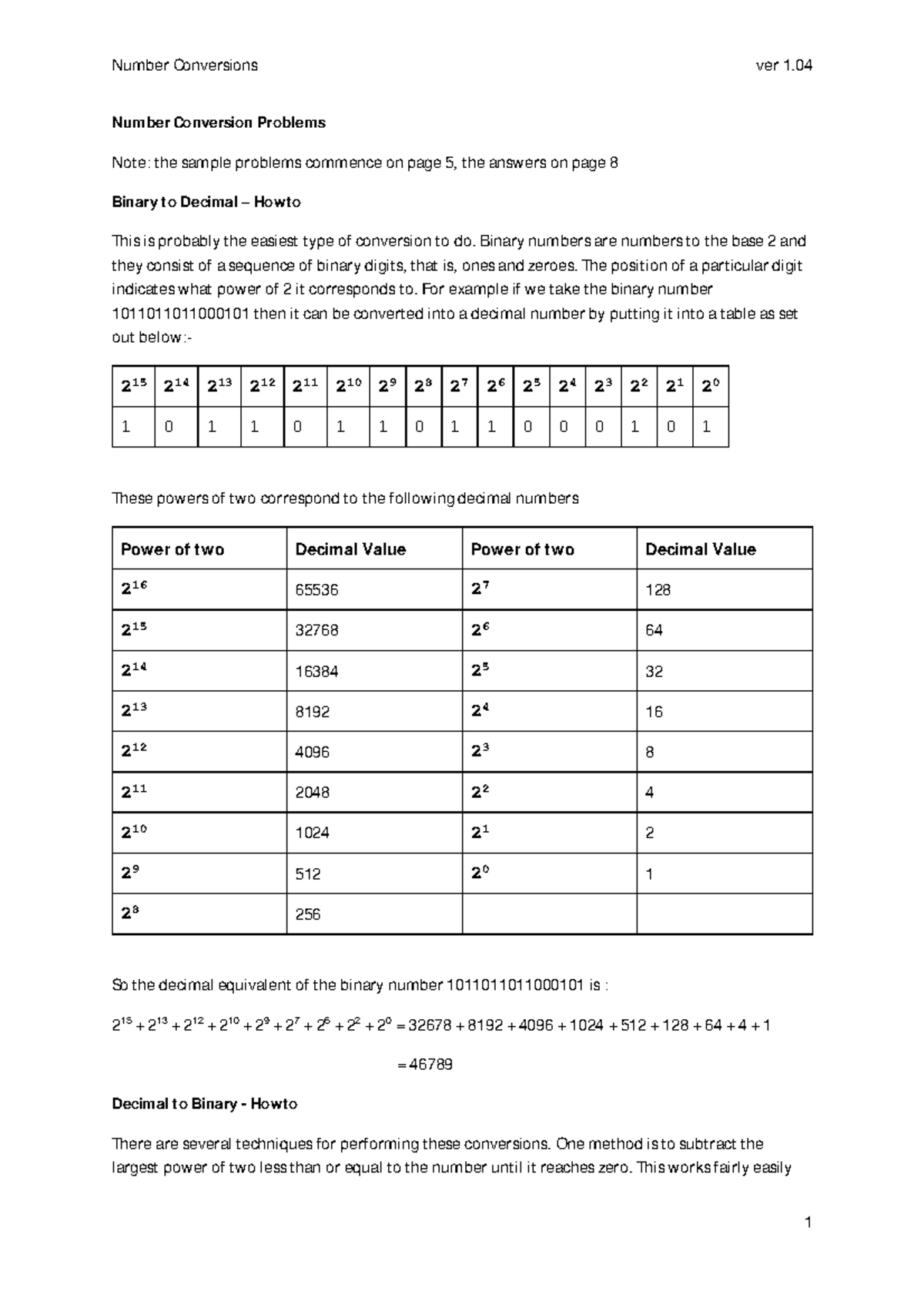 Number Conversion Problems questions - Number Conversion Problems Note ...