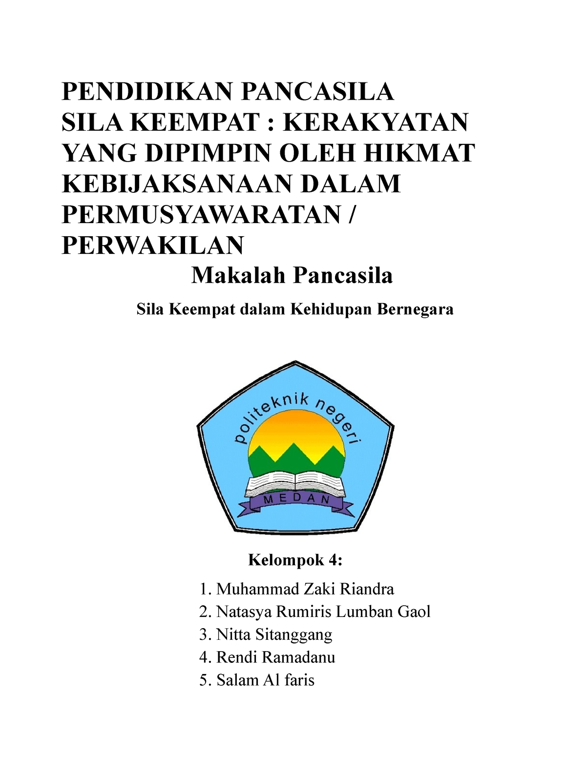 Makalah20pancasila20kel204 Pendidikan Pancasila Sila Keempat