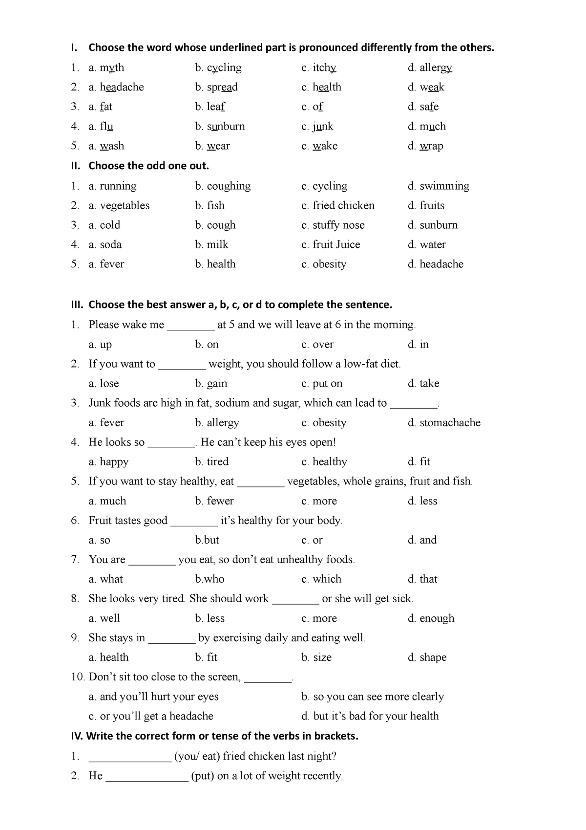 đề 36 - Bài Tập - I. Choose The Word Whose Underlined Part Is ...