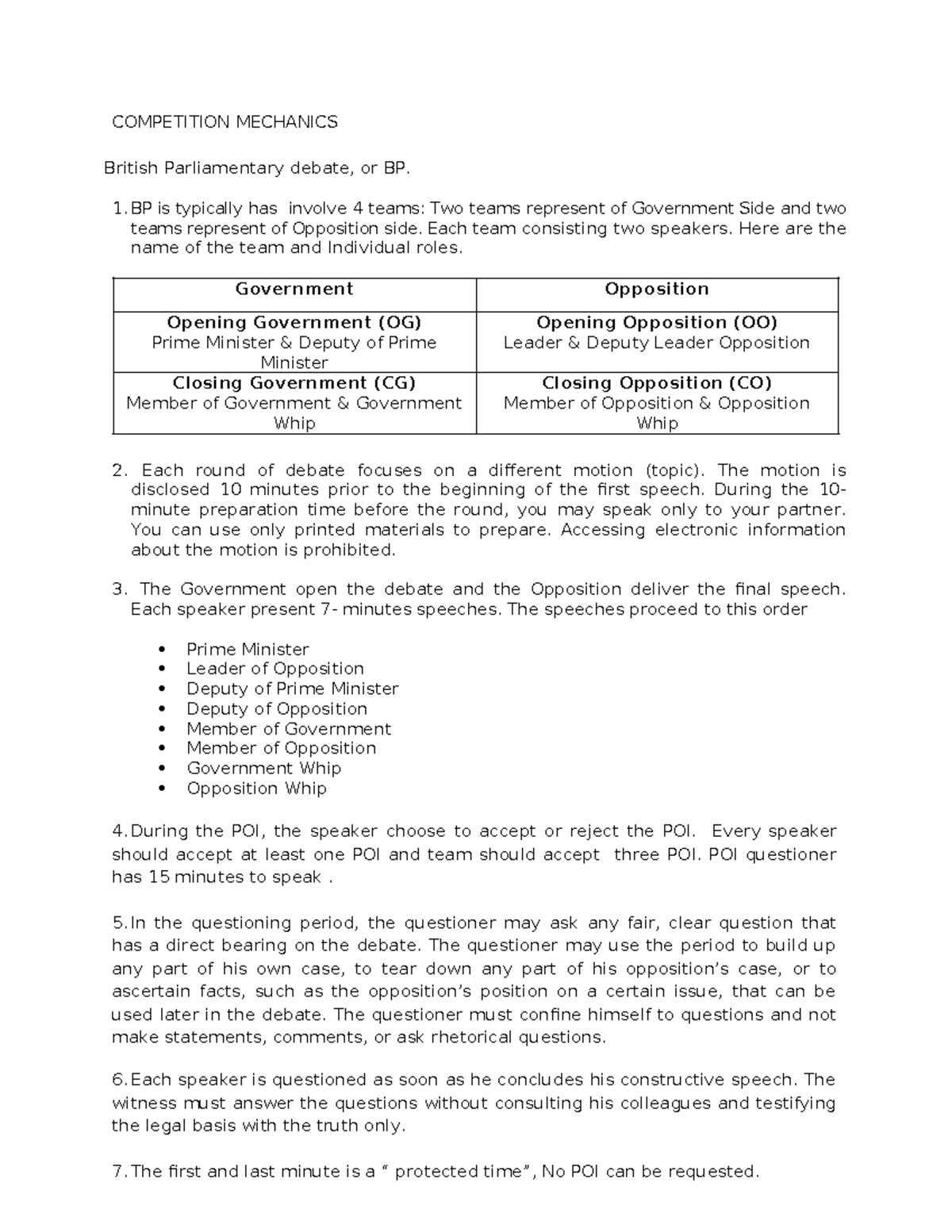 BP Mechanics - COMPETITION MECHANICS British Parliamentary debate, or ...