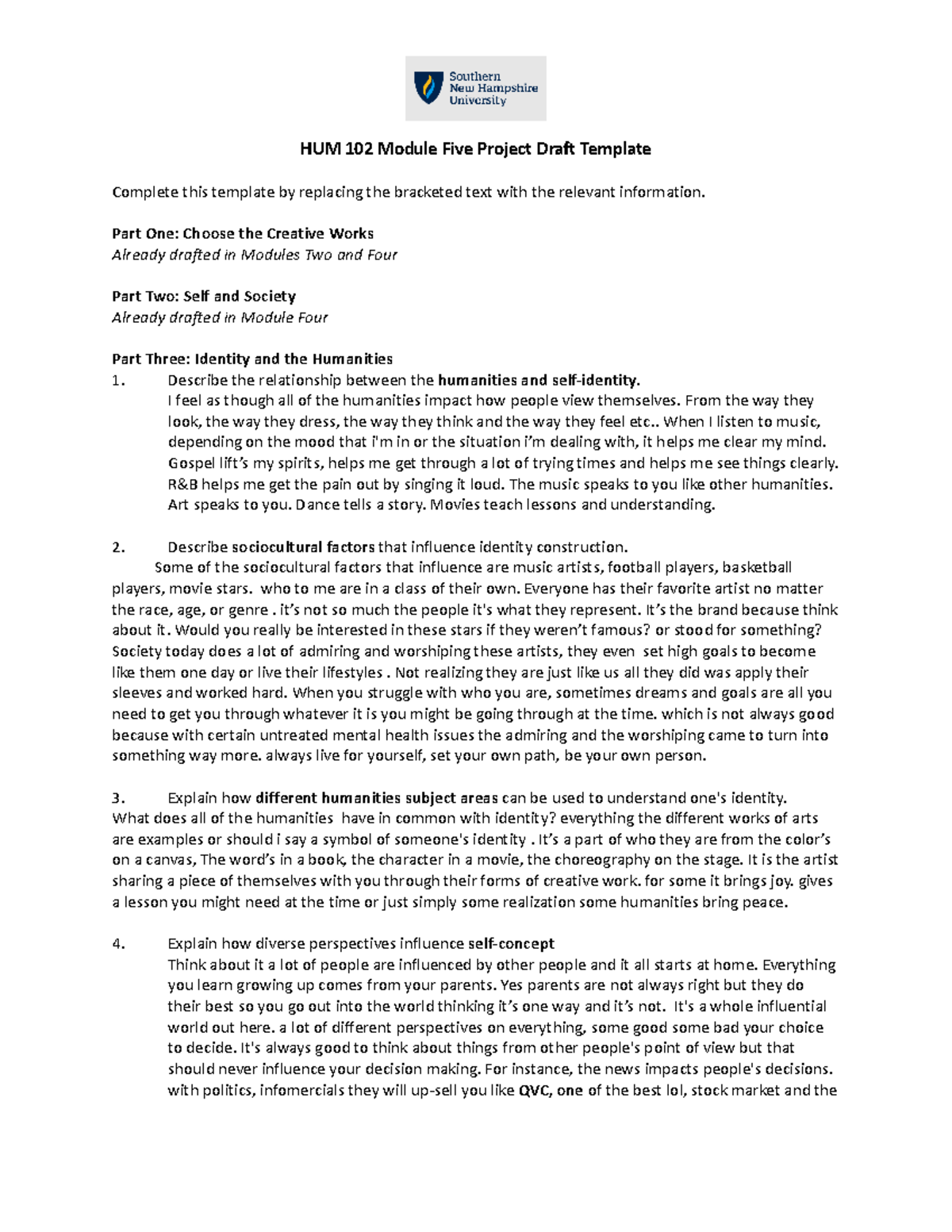 HUM 102 Module Five Project Draft Template - HUM 102 Module Five ...