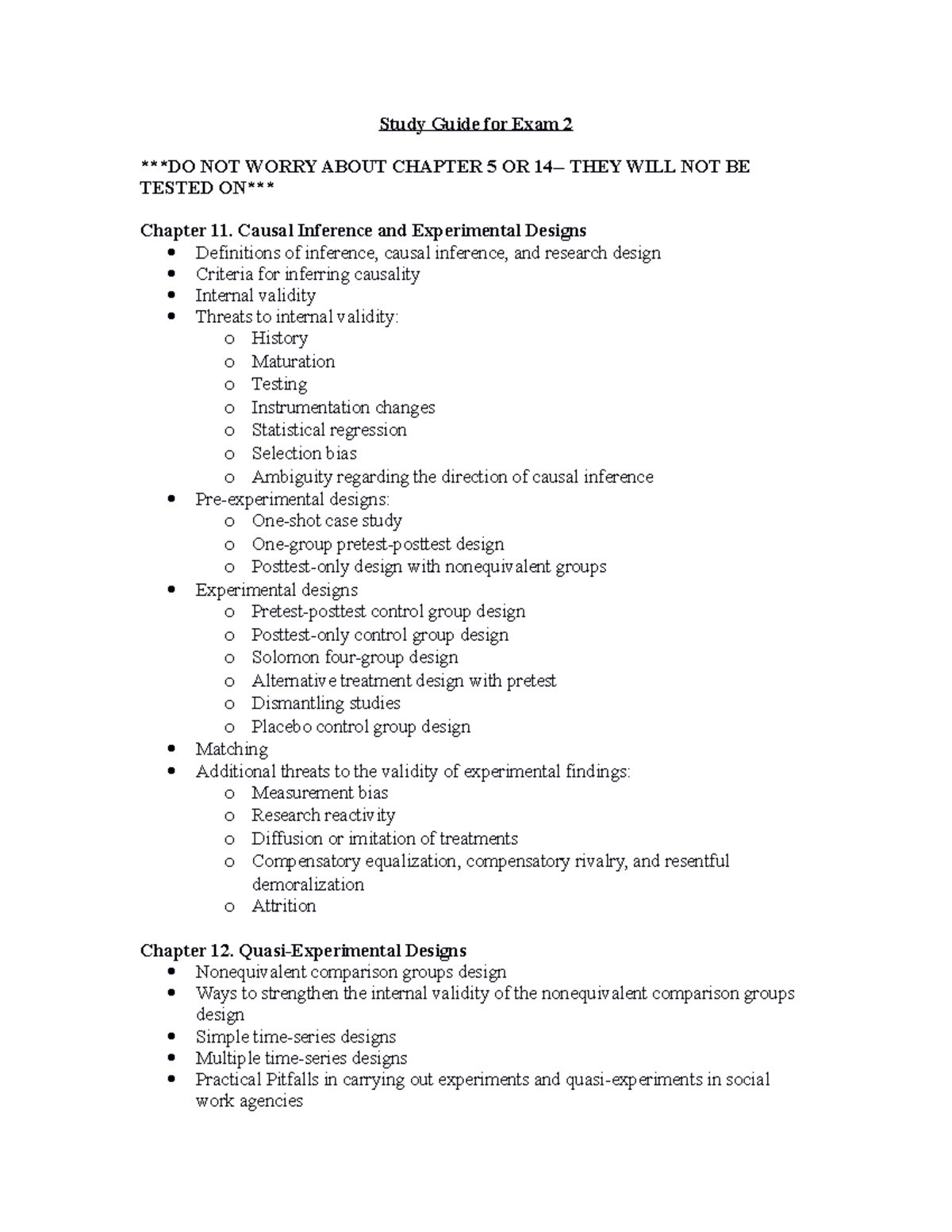 Study Guide for Exam 2 - Causal Inference and Experimental Designs ...