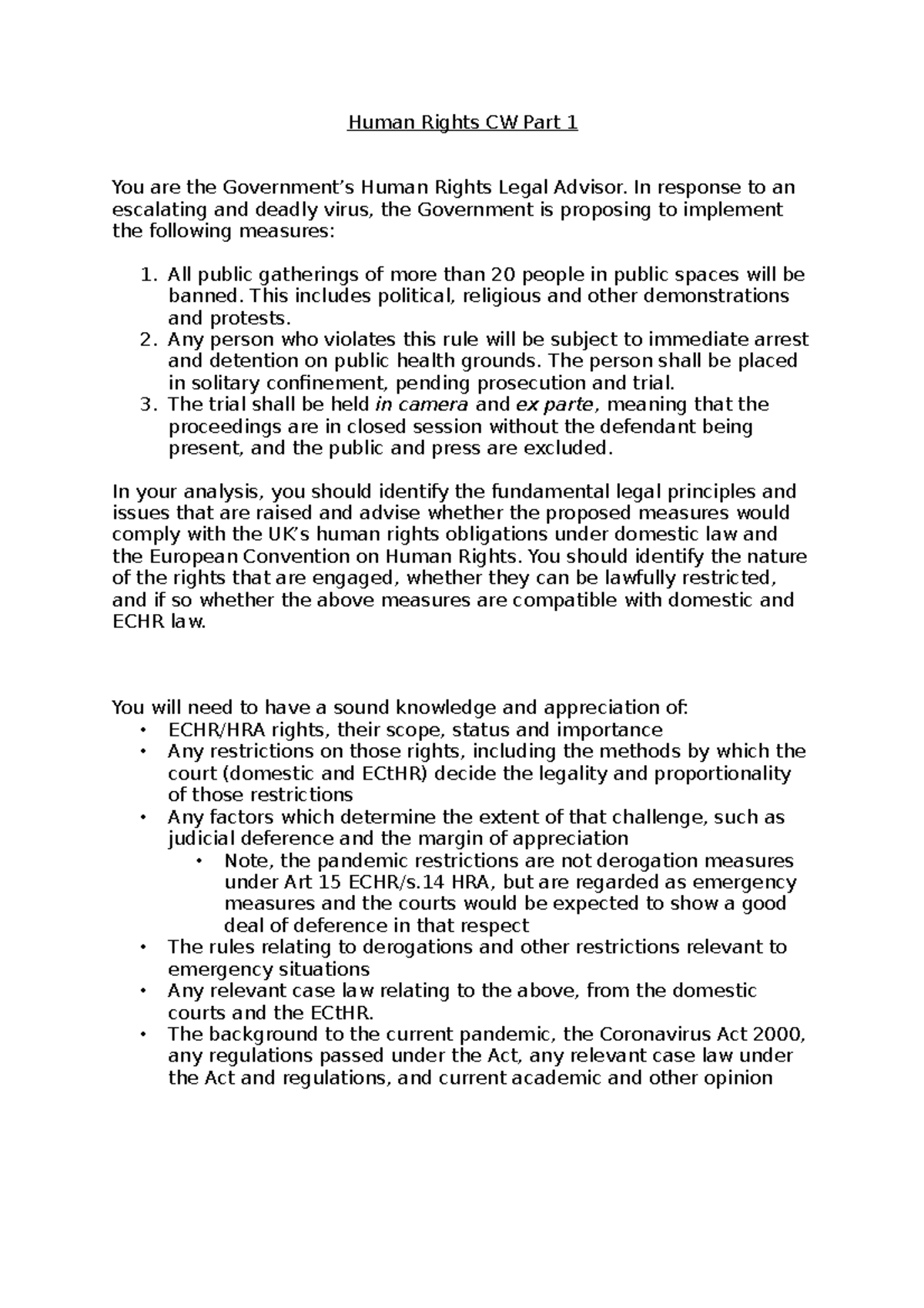 Human Rights CW Part 1 - problem scenario - Human Rights CW Part 1 You ...
