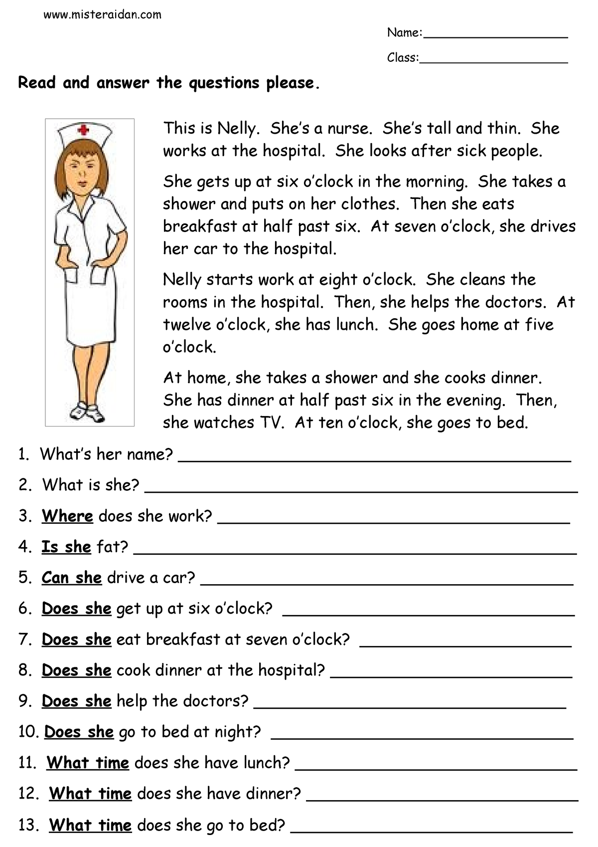 Nelly-the-nurse-reading-comprehension-reading-comprehension-exercises ...