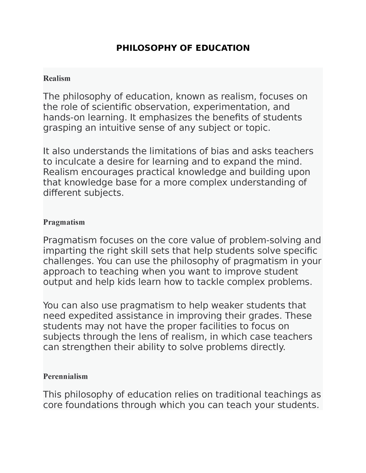 essay about philosophy of education