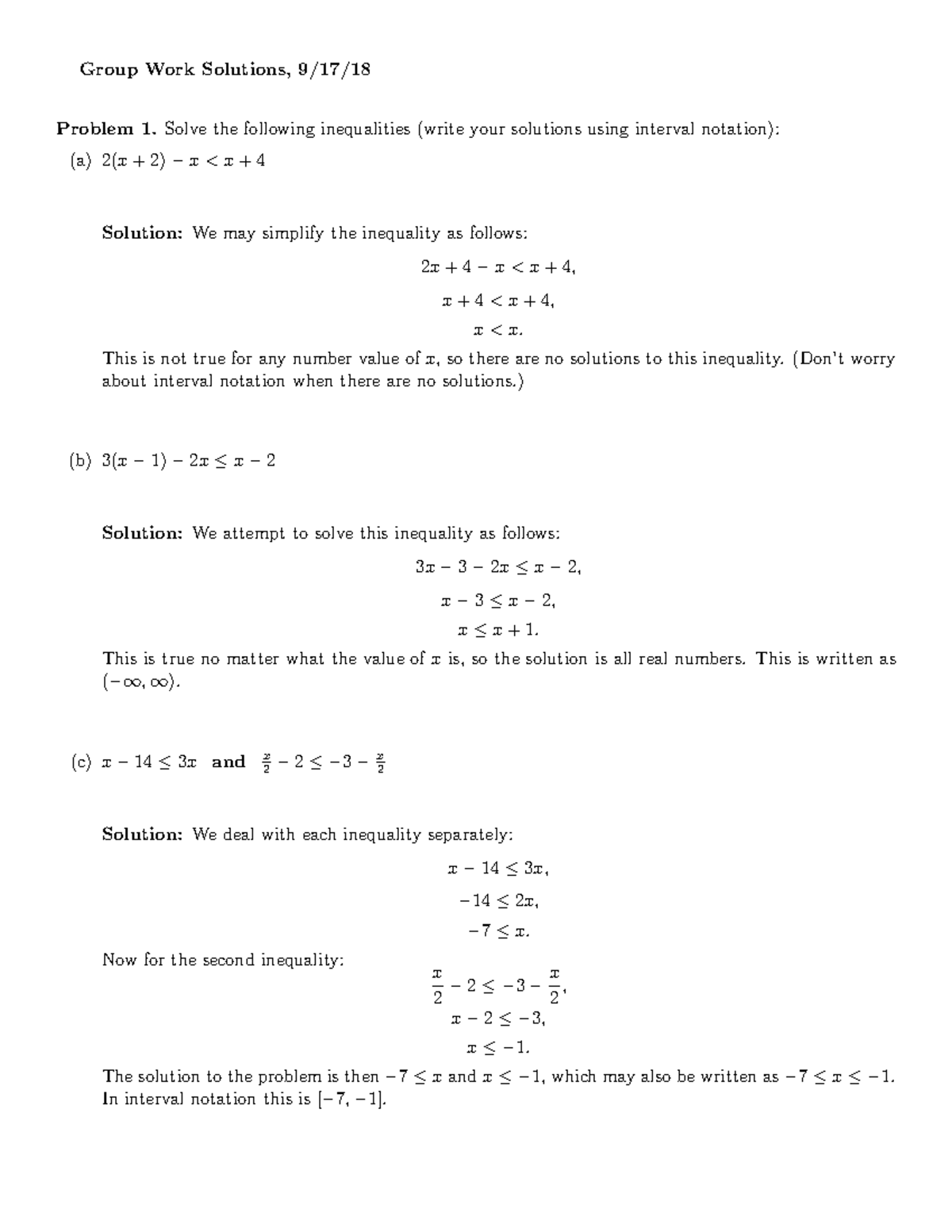 Group Work Solutions 91718 Group Work Solutions, 9/17/ Problem 1