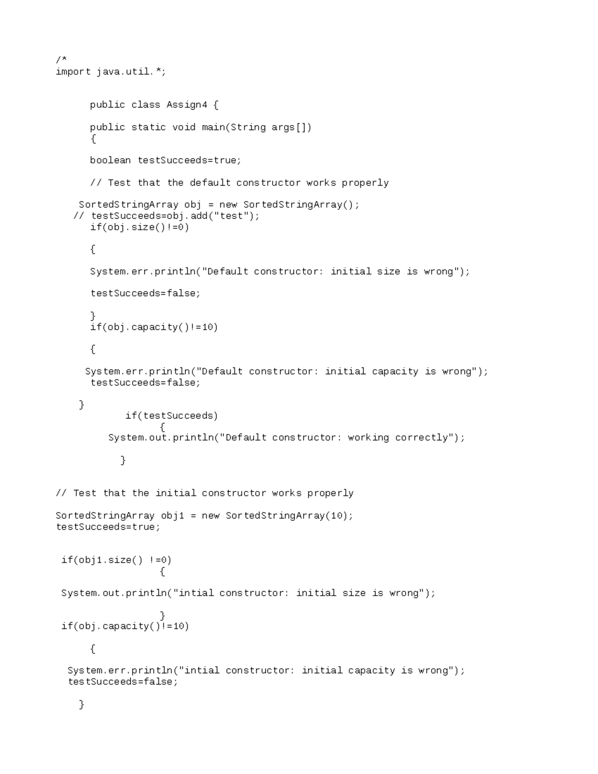 Assign 4 - an array of Strings with entries in sorted order, with no ...