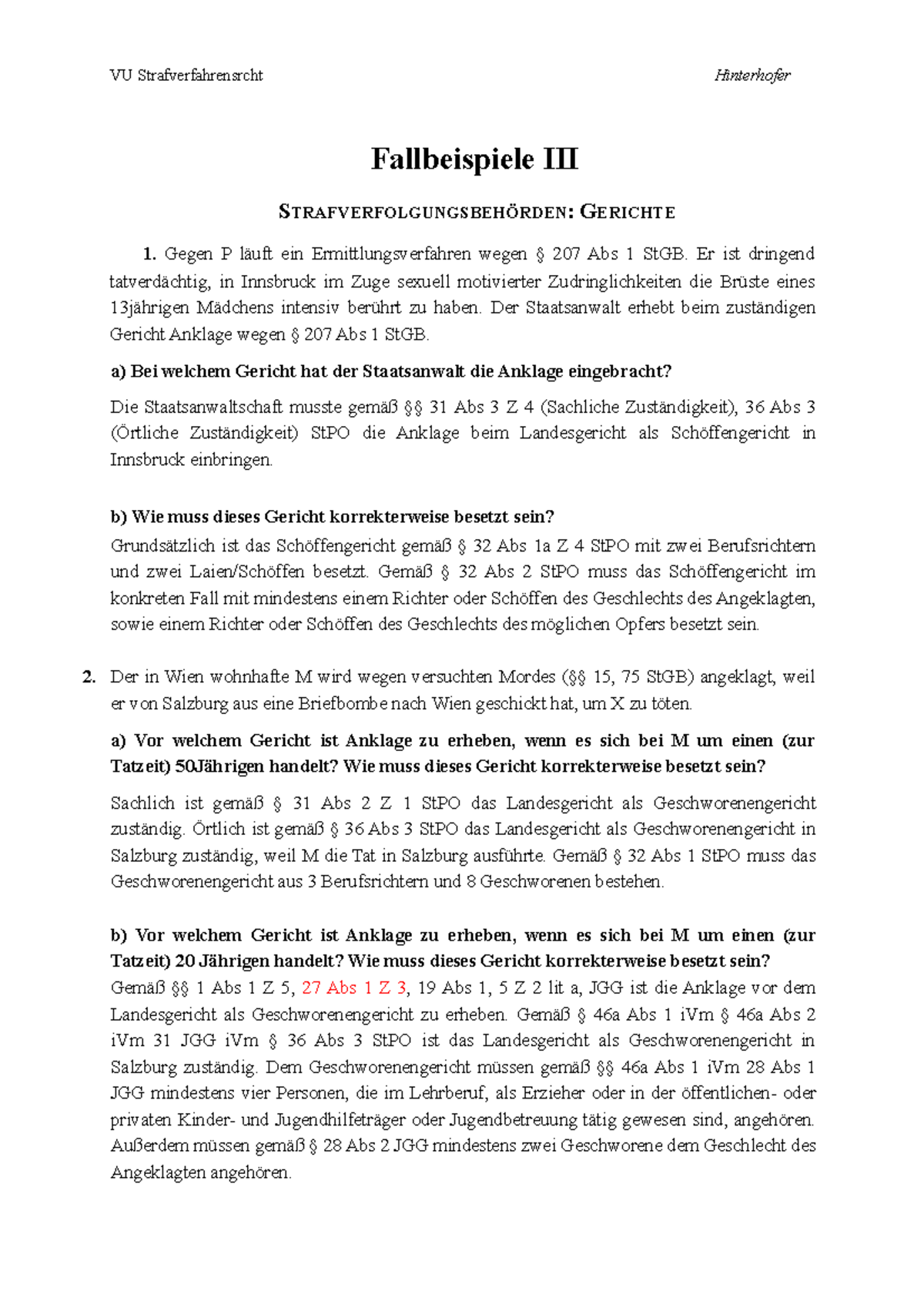 Fallbeispiele Für Erzieherausbildung Mit Lösungen Fallbeispiele III (Strafverfolgungsbehörden-Gerichte ️) - VU