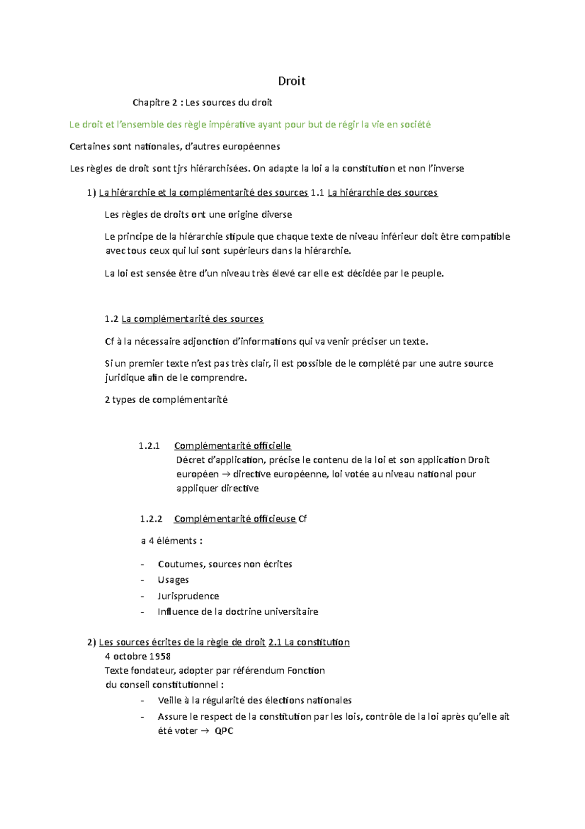 Sources du droit - Droit Chapitre 2 : Les sources du droit Le droit et ...
