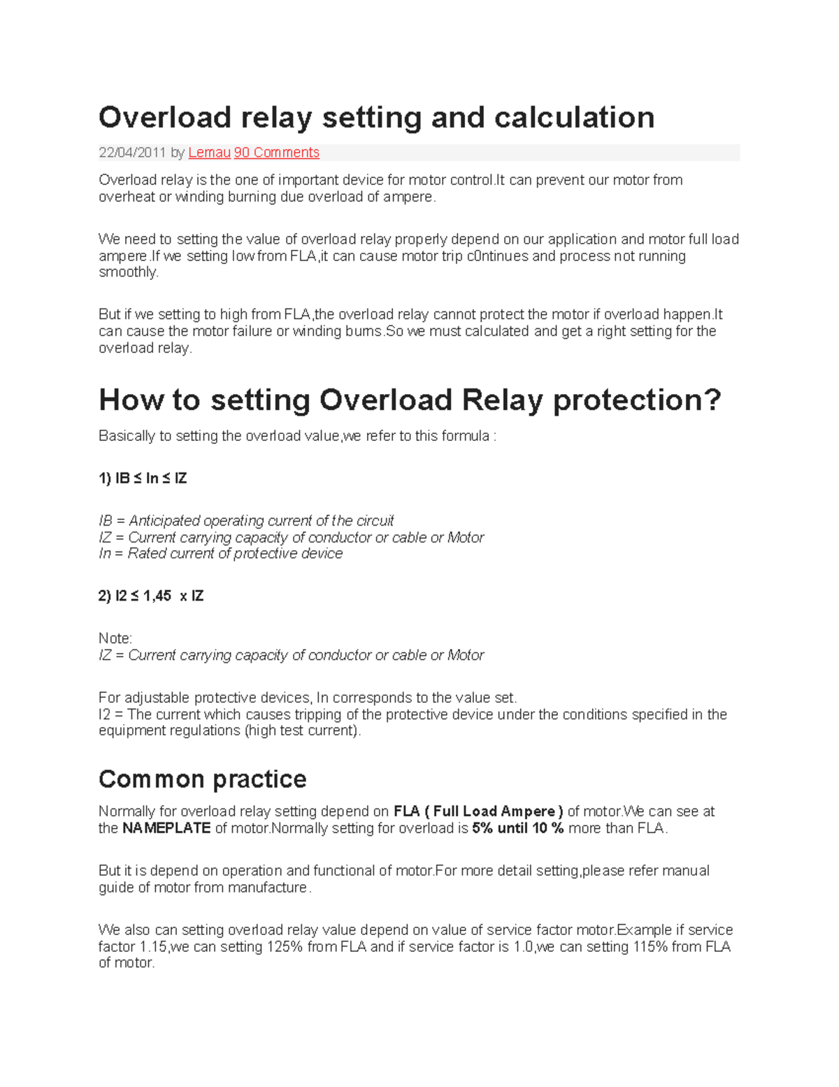 How To Calculate Overload Relay Setting at William Marciniak blog