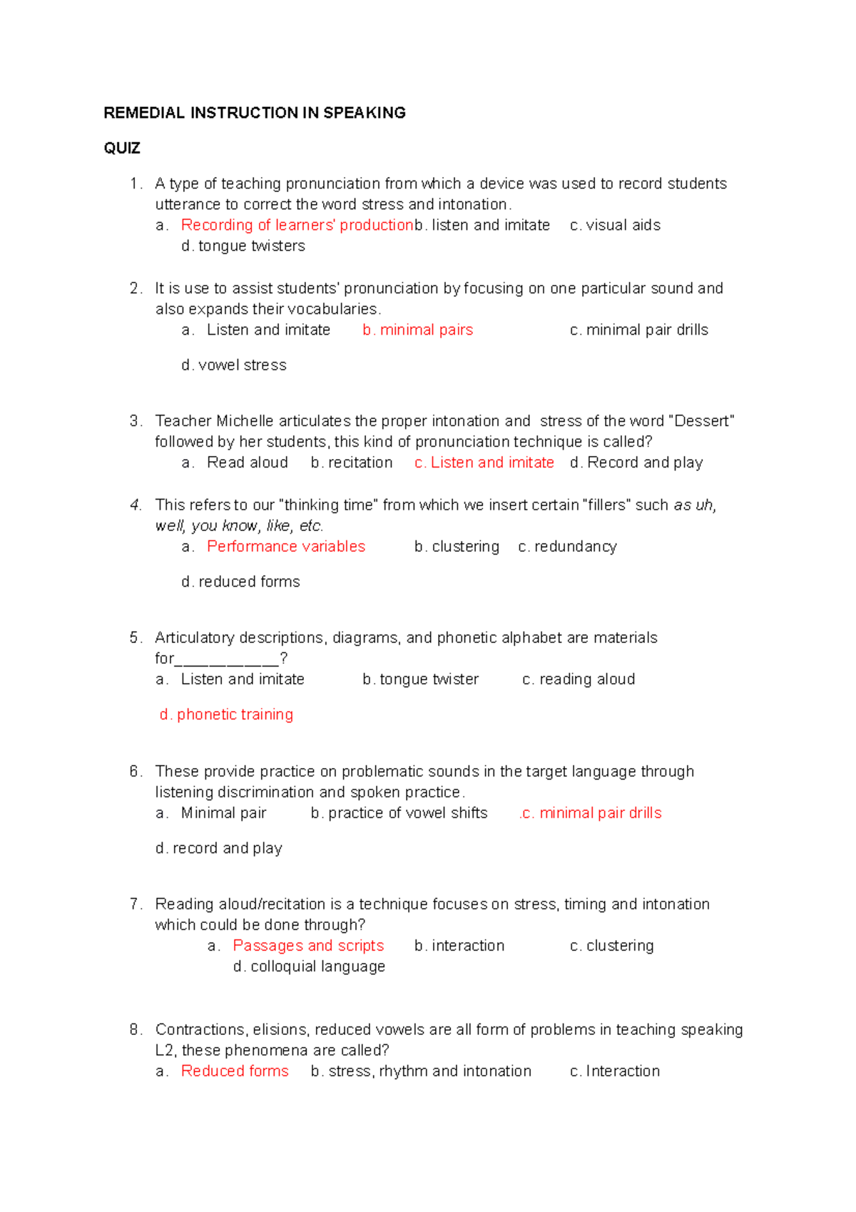 Remedial Instruction IN Speaking QUIZ - REMEDIAL INSTRUCTION IN ...