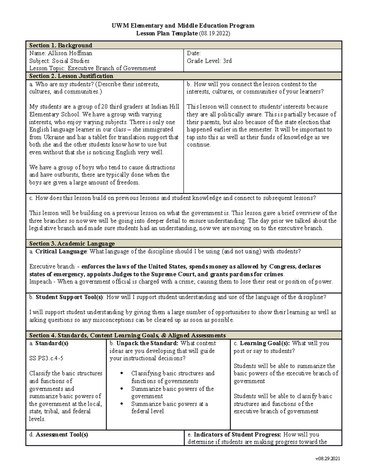 Executive Branch lesson - UWM Elementary and Middle Education Program ...