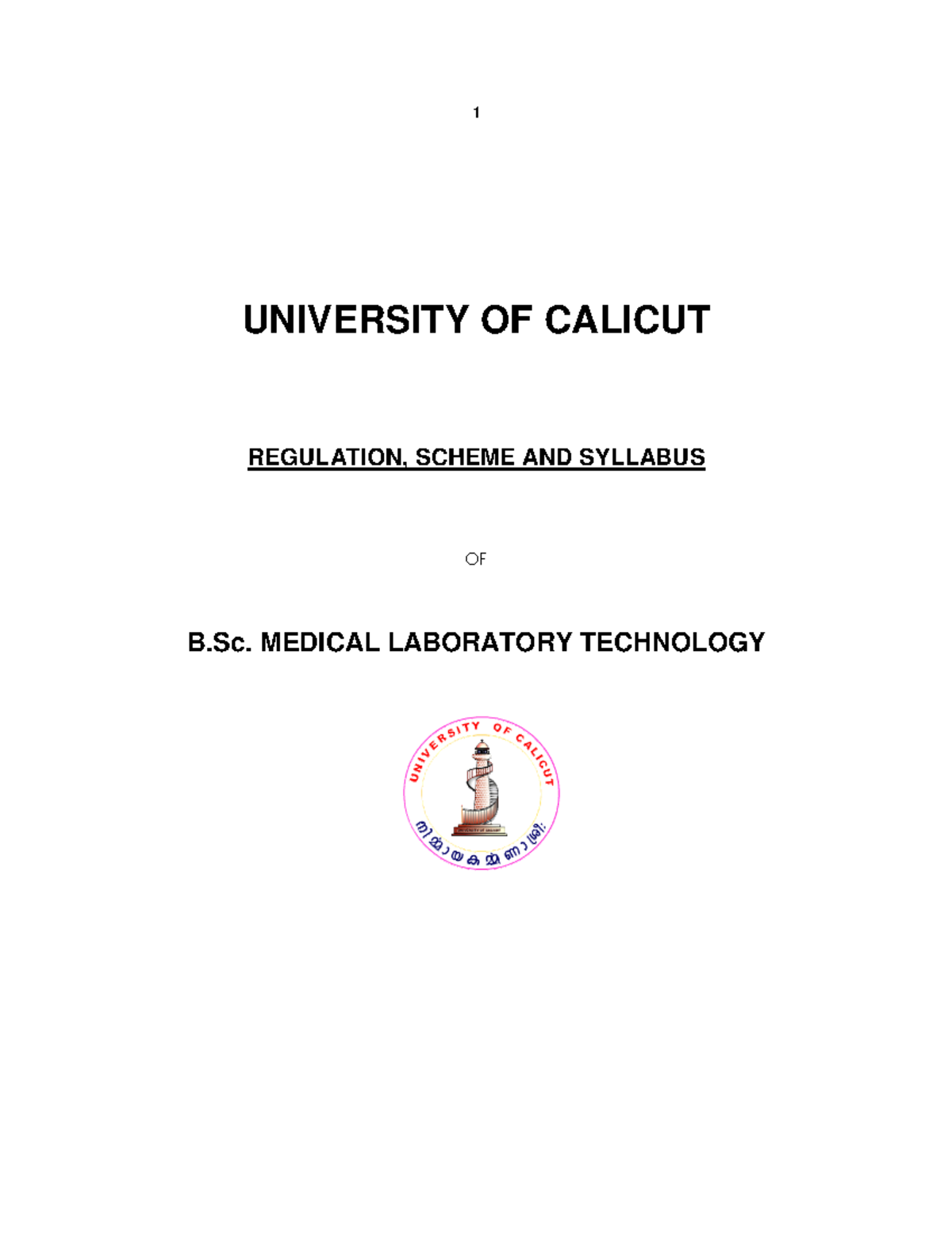 BSc MLT Calicut University Syllabus UNIVERSITY OF CALICUT REGULATION