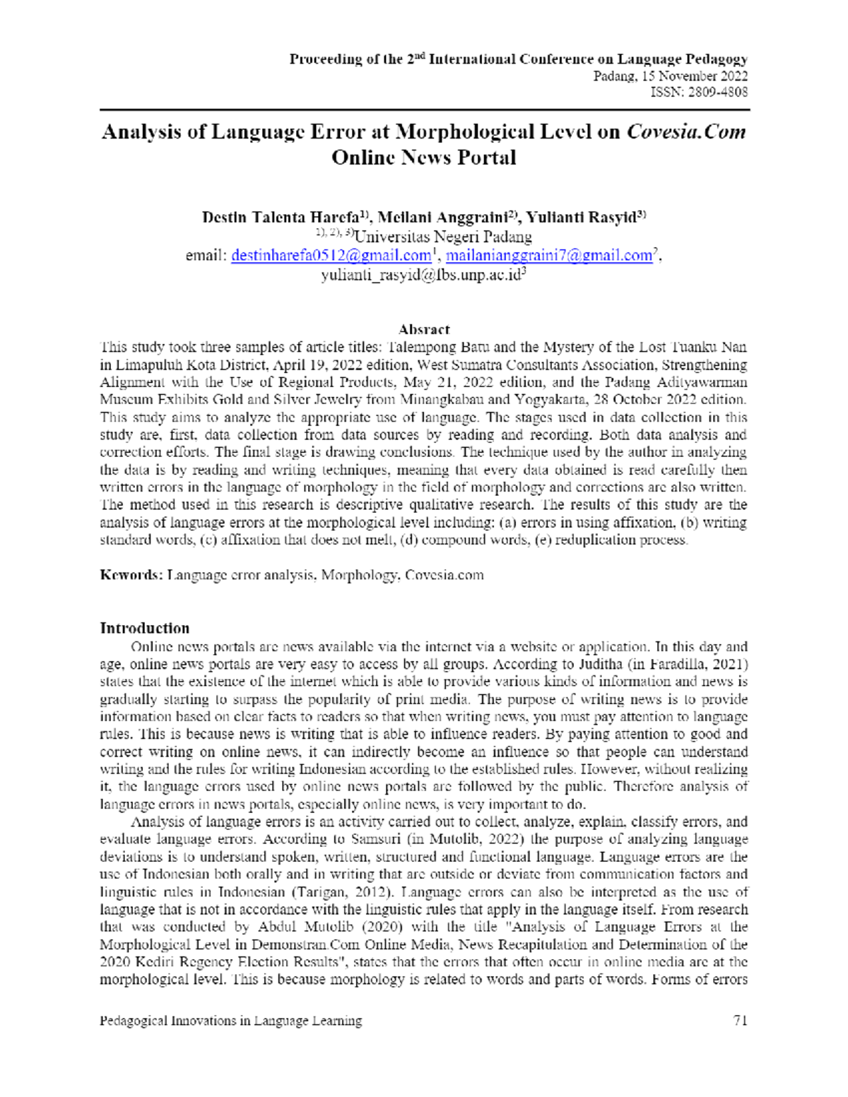 Analysis of Language Error at Morphological Level on Covesia.com Online ...