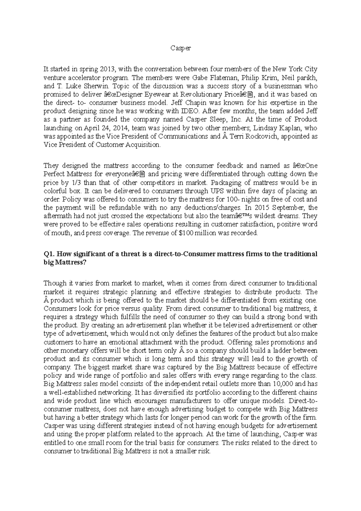 Casper Sleep Disrupting the Mattress Industry Studocu