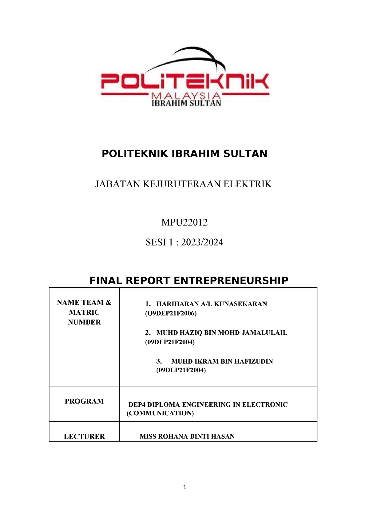 business plan report politeknik