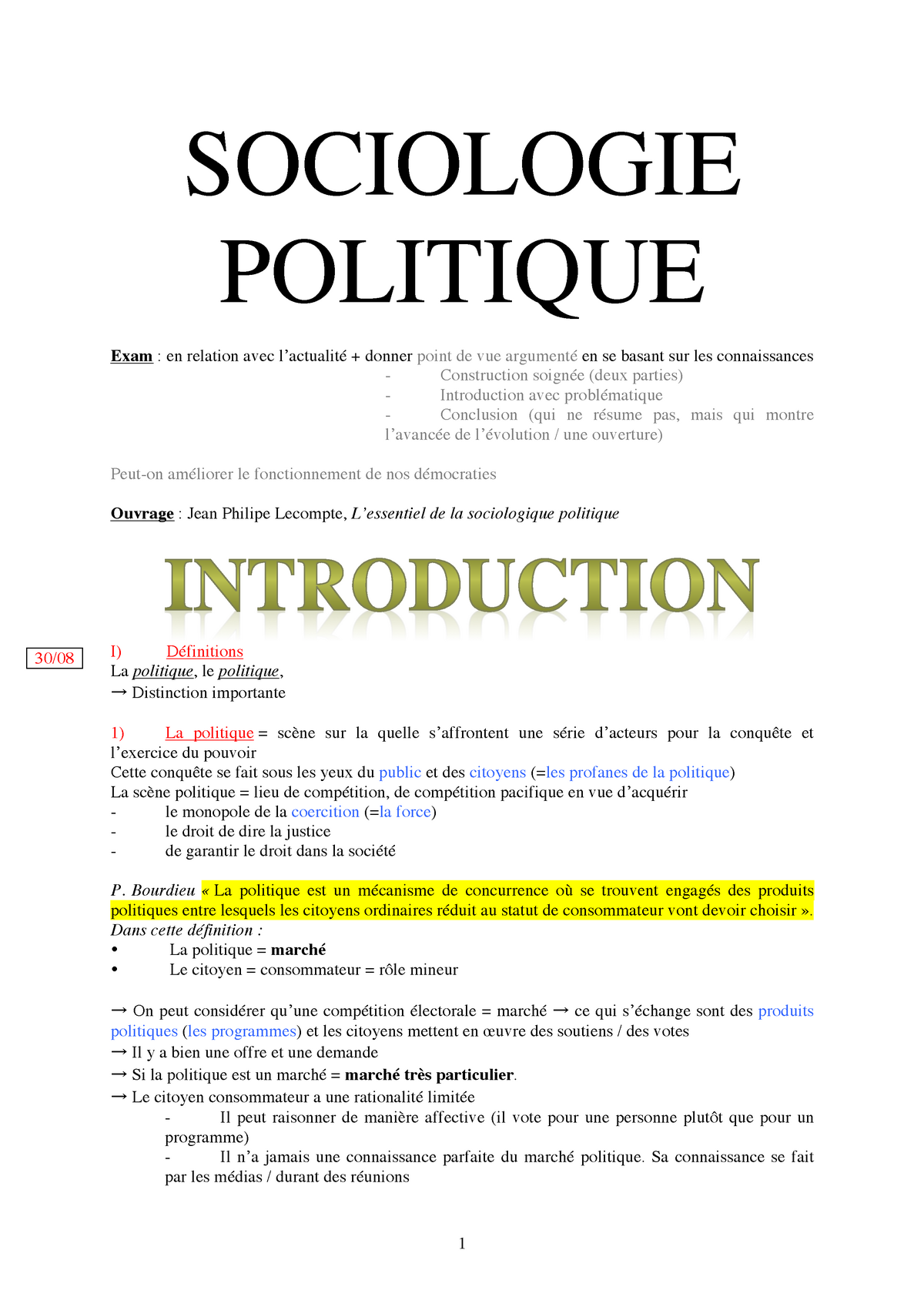 Sociologie Politique - SOCIOLOGIE POLITIQUE Exam : En Relation Avec L ...