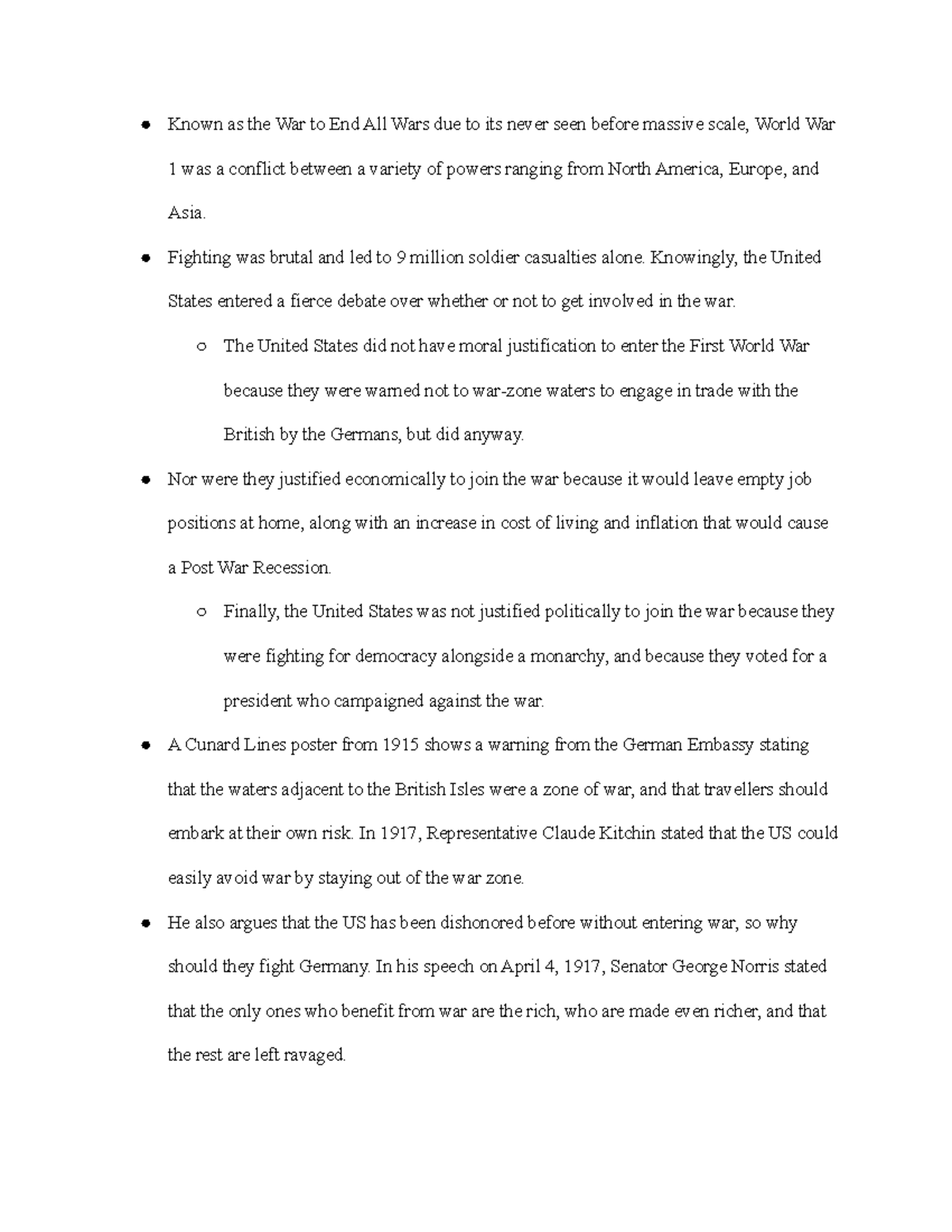 Causes of WW1 Lecture Notes - Known as the War to End All Wars due to ...