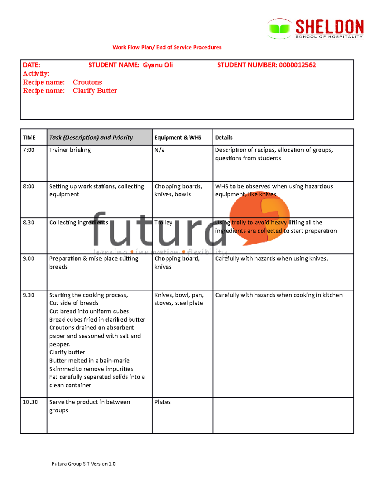 Work Flow Plan End Of Service Procedures