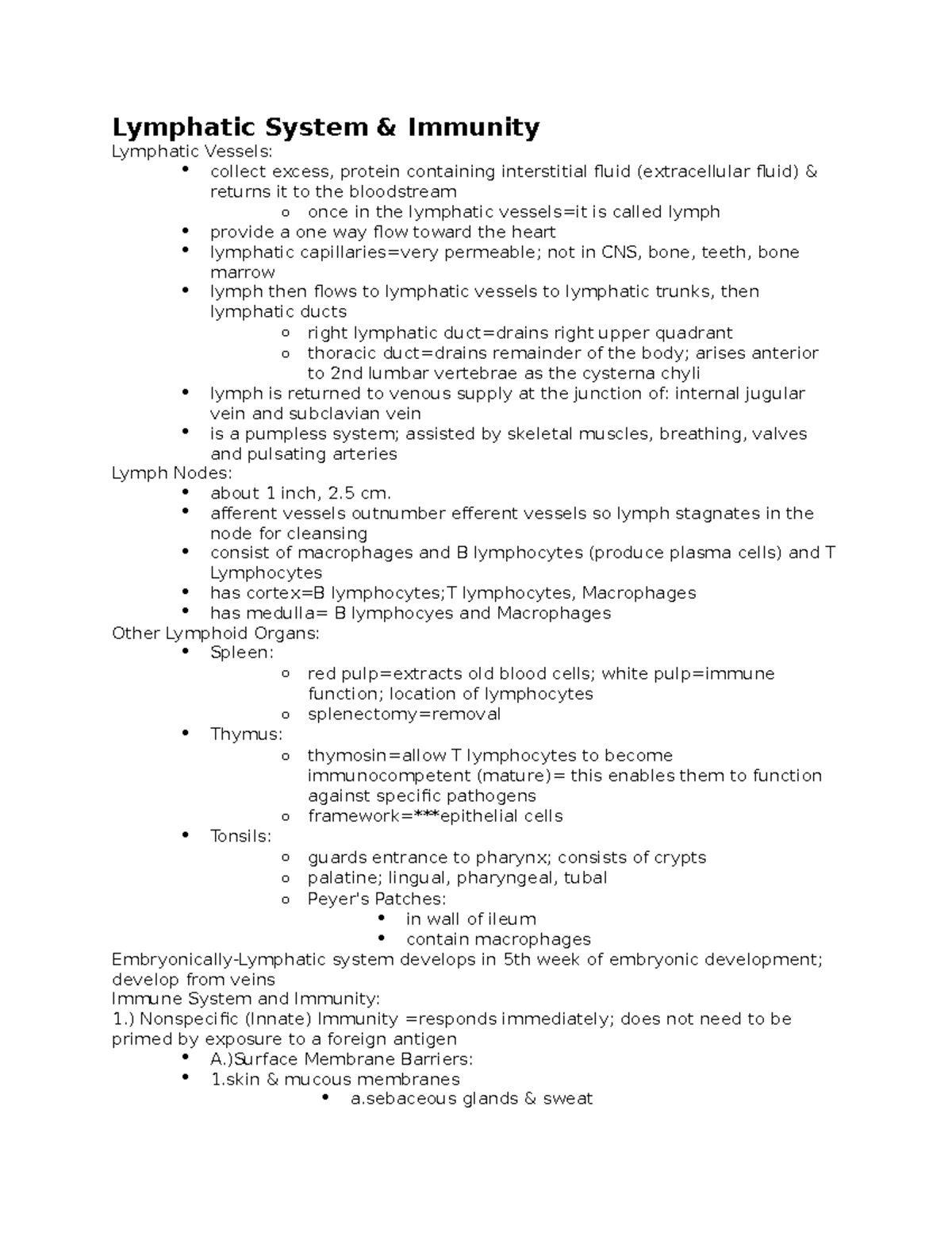 Lymphatic System - Lecture notes Lecture 6 - Lymphatic System ...