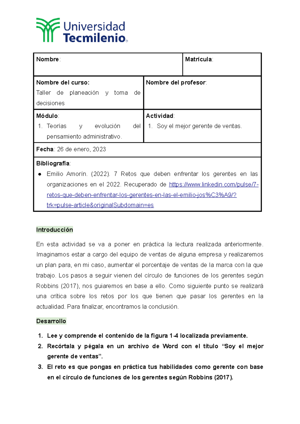 Actividad 1 - Taller de planeación y toma de decisiones - Nombre ...