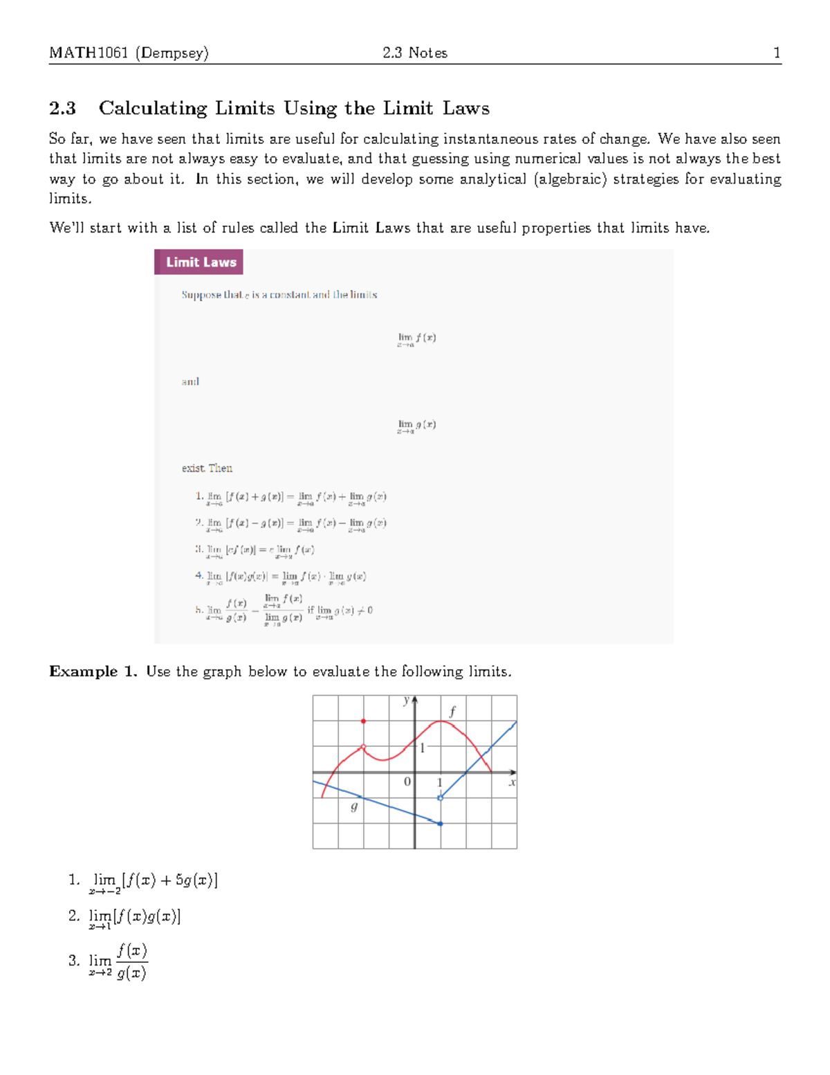 Section 2.3 - Math 1061 - 2 Calculating Limits Using The Limit Laws So ...