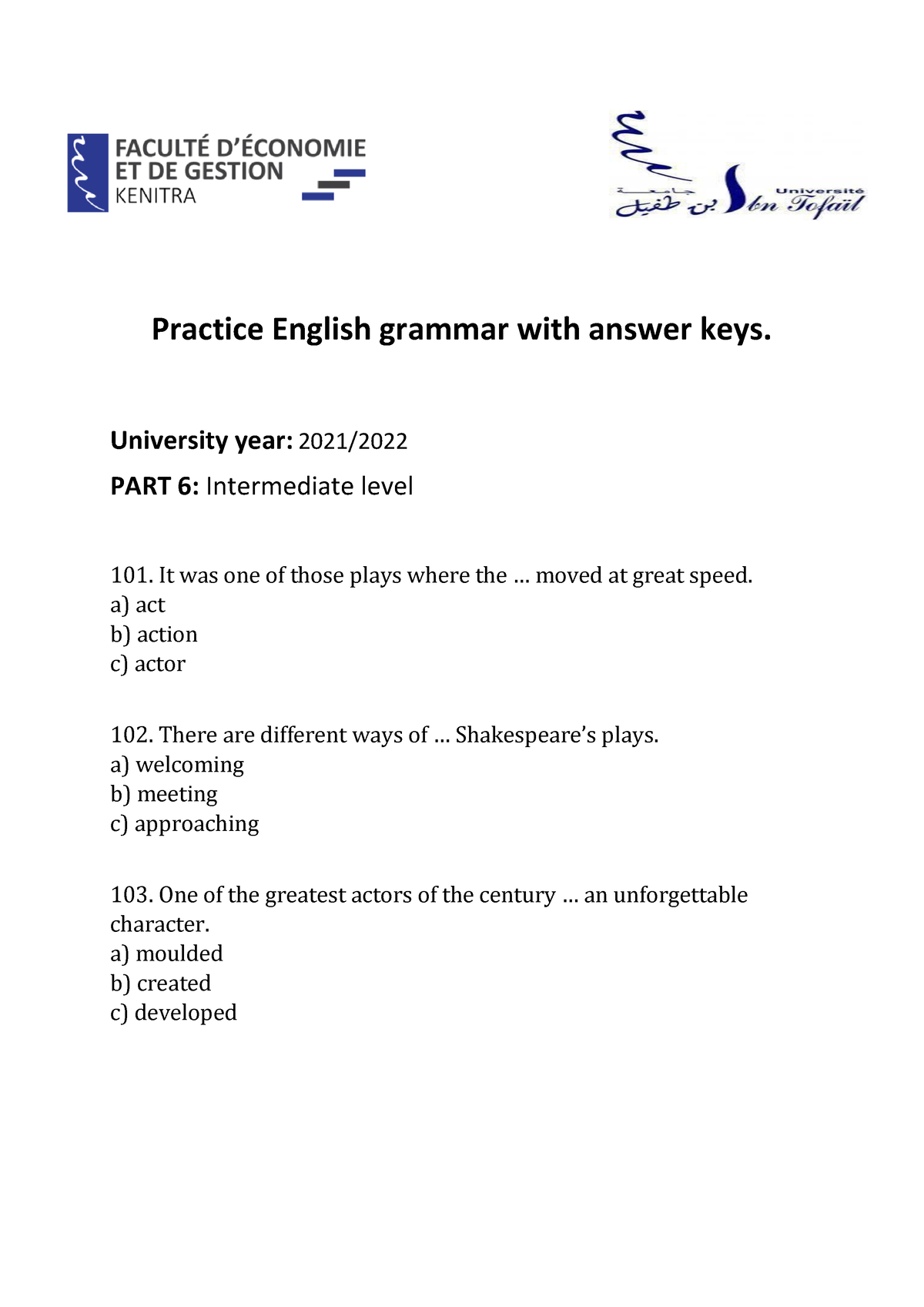 Practice English grammar with answer Part 6 - Practice English grammar with  answer keys. University - Studocu